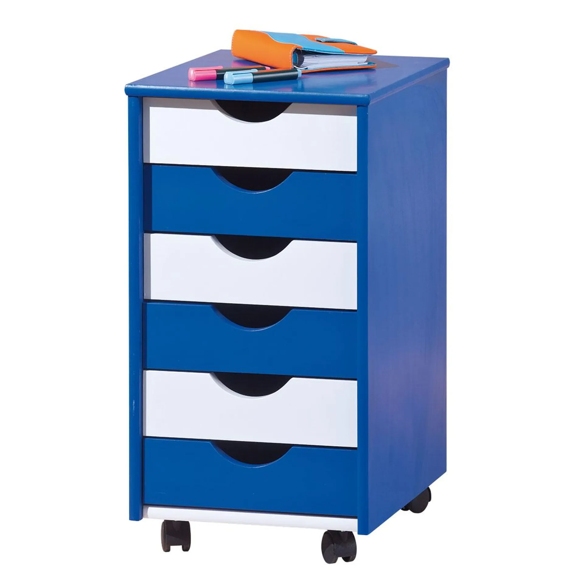 Inter Link Rollcontainer Beppo blau weiß lackiert 6 Schubladen 65 x 36 x 40 cm