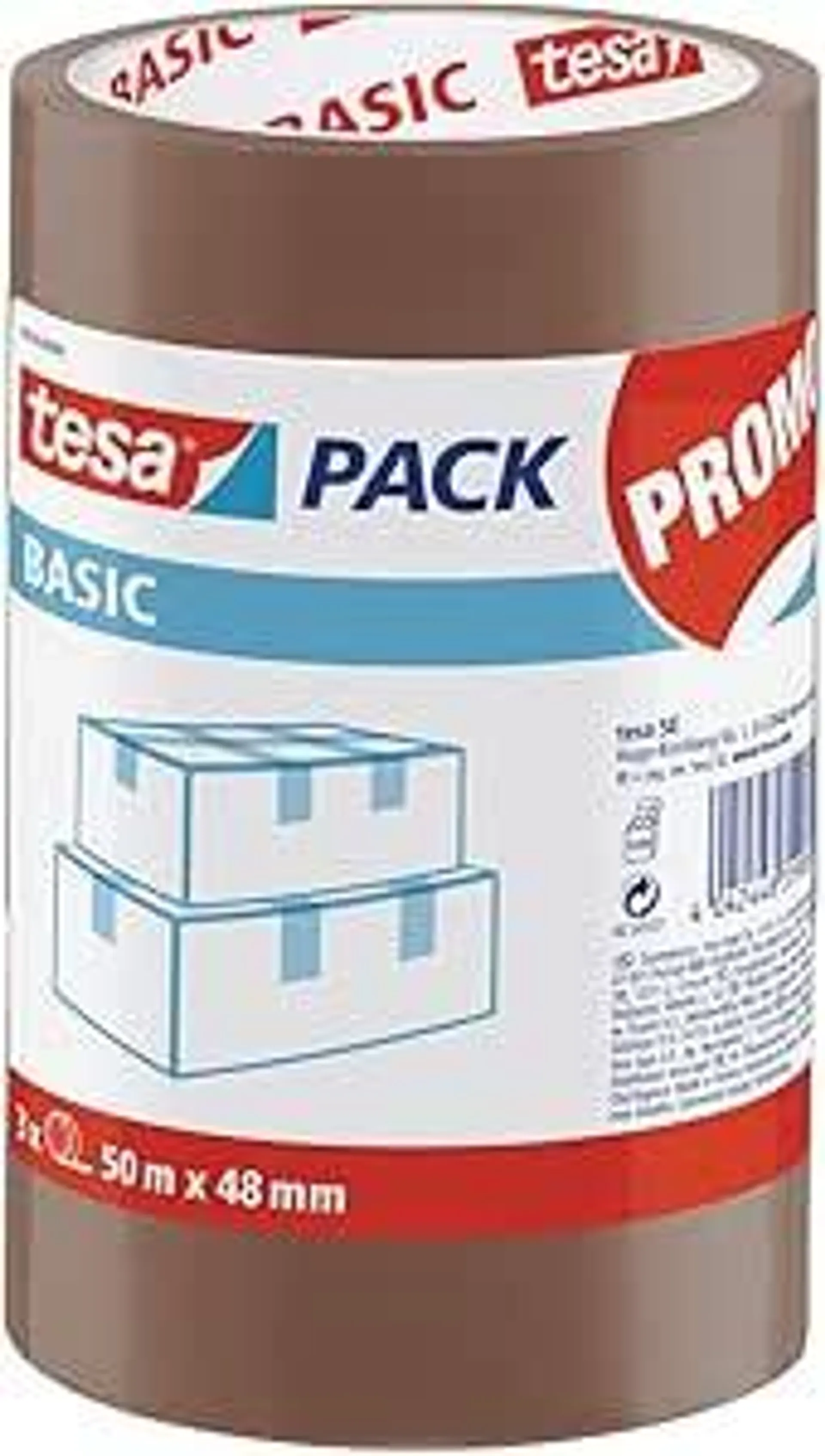 tesa Basic Pack Verpackungsklebeband, 3 Stück, Braun