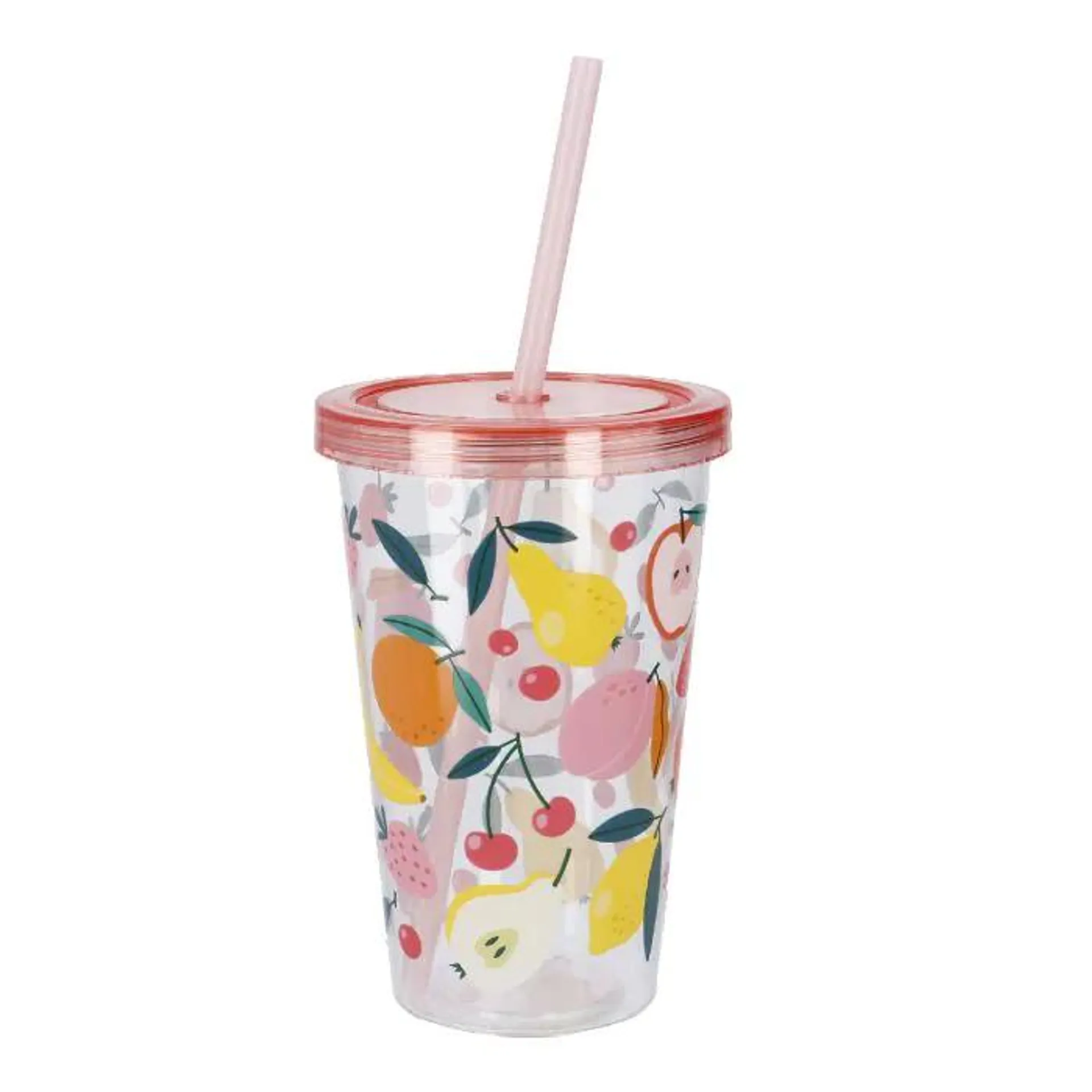 Becher mit Strohhalm Frucht, pink