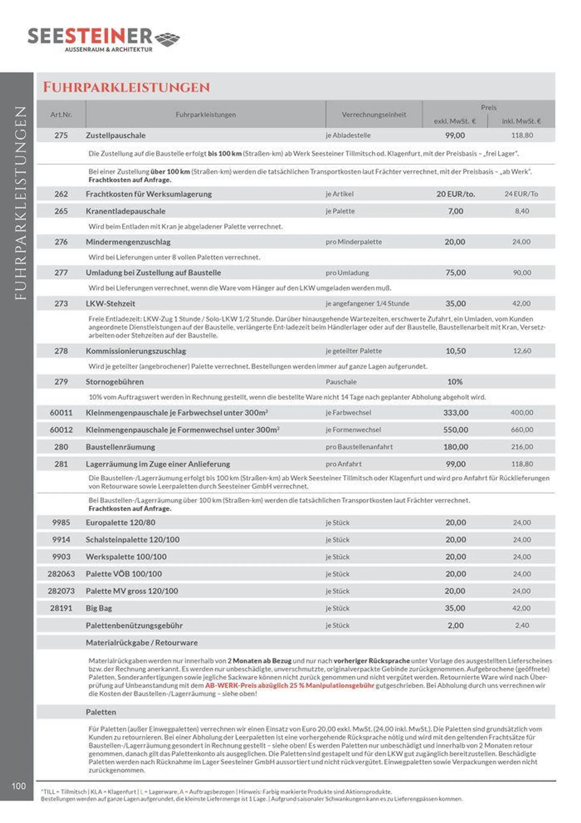 Preis Liste 2024 von 31. Mai bis 31. Dezember 2024 - Flugblätt seite  102