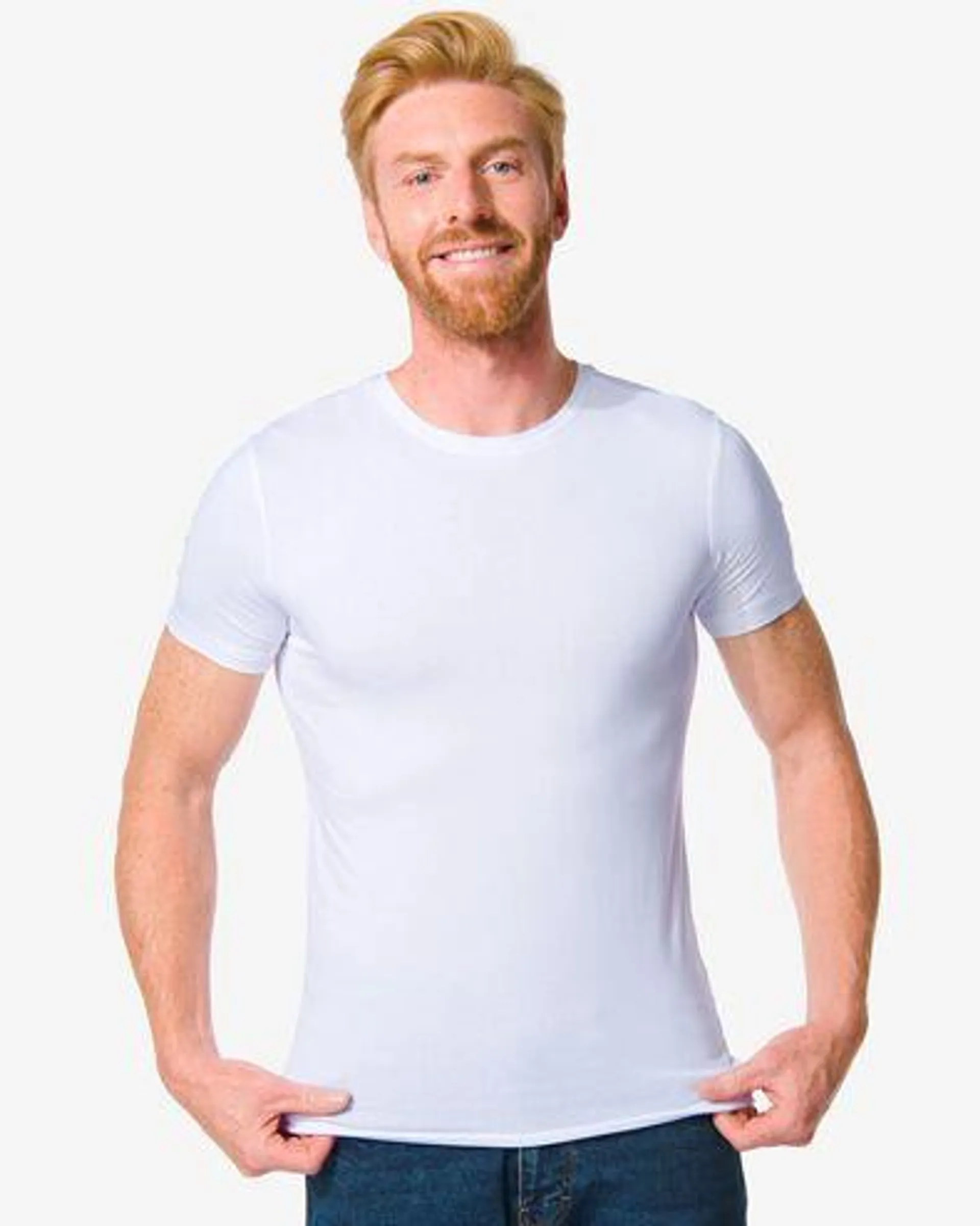 heren t-shirt slim fit o-hals bamboe wit