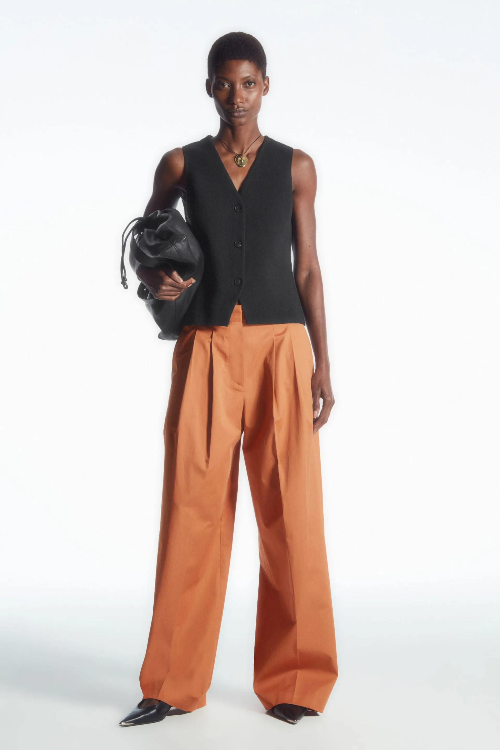 WIDE-LEG TAILORED TWILL PANTS