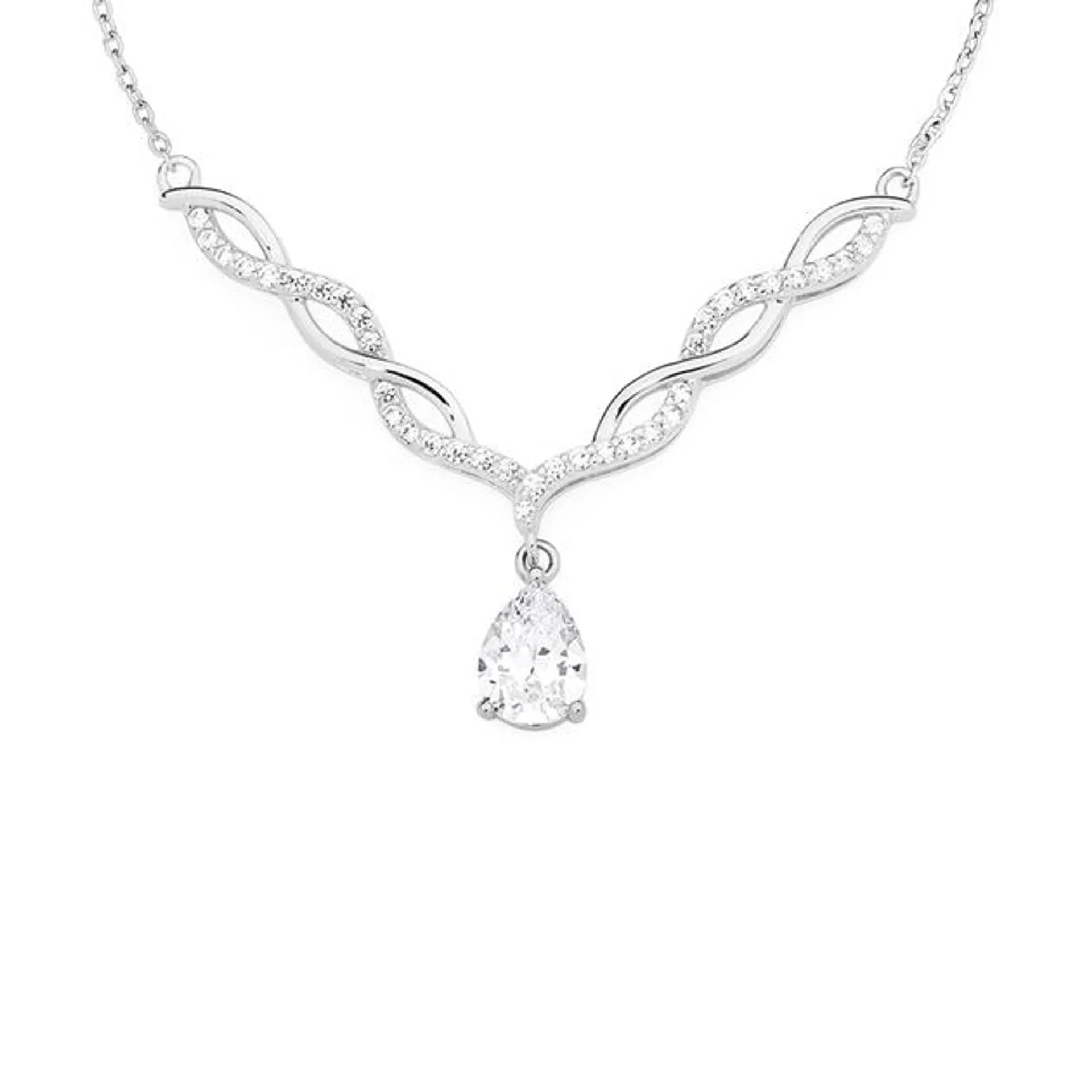 Silver Pear CZ on CZ Twist Necklet