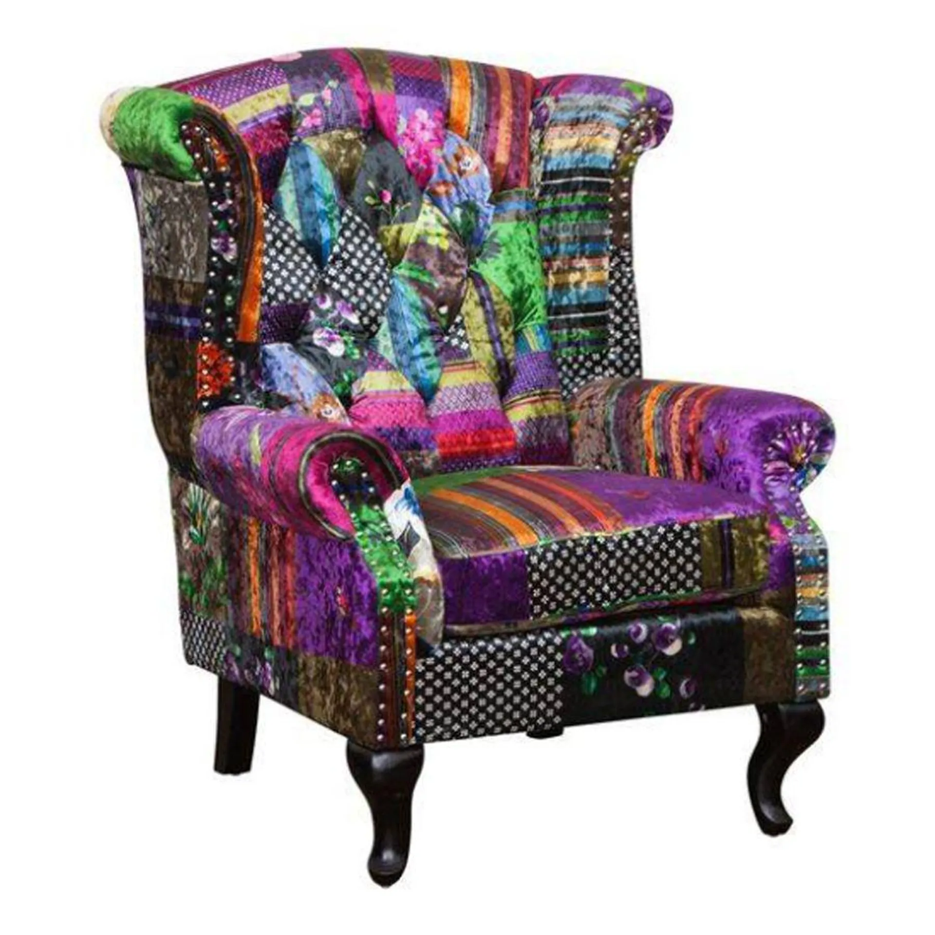 Faro Arm Chair plus Ottoman Purple Patchwork