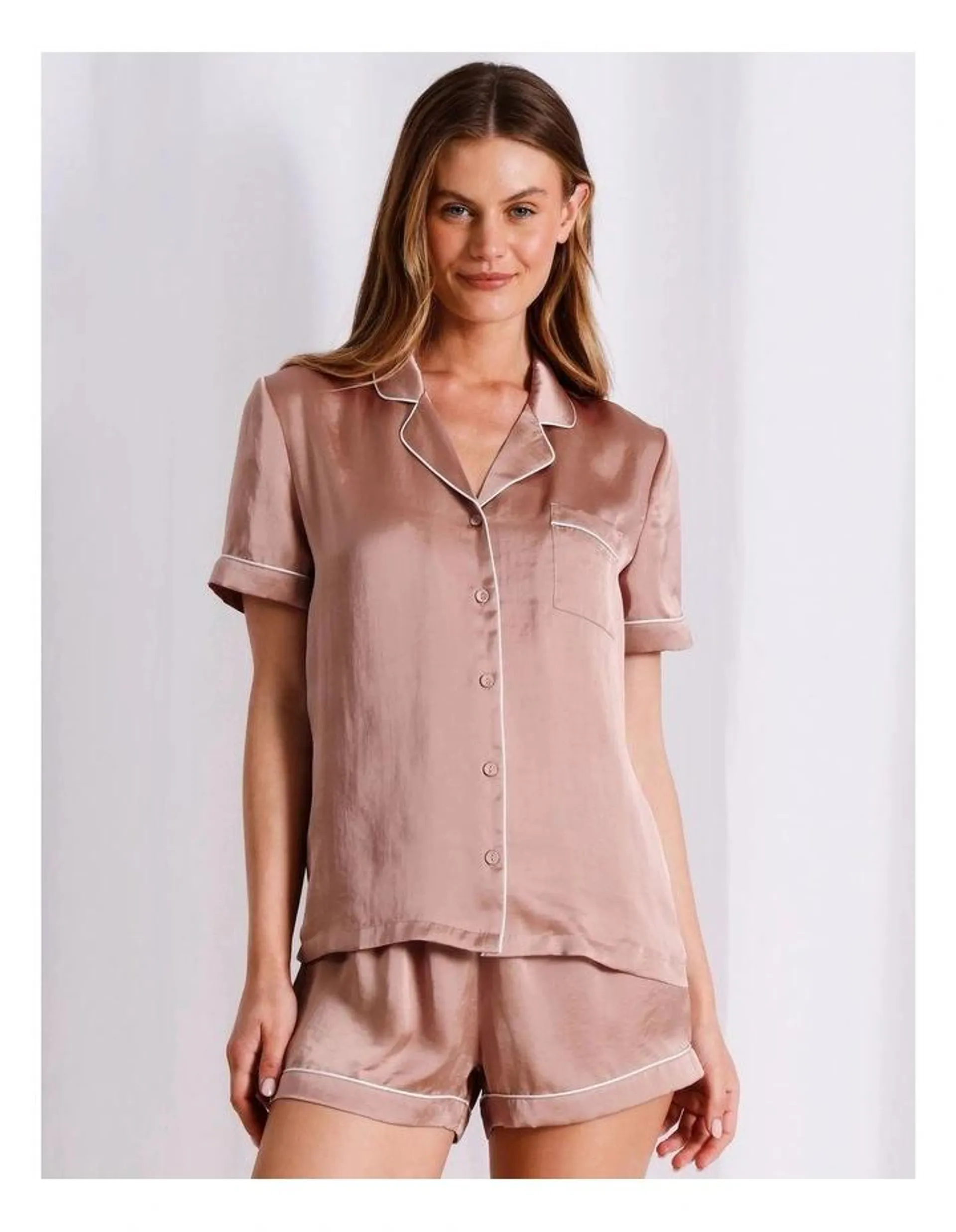 Luxe Satin Hammered Short Sleeve PJ Set in Woodrose