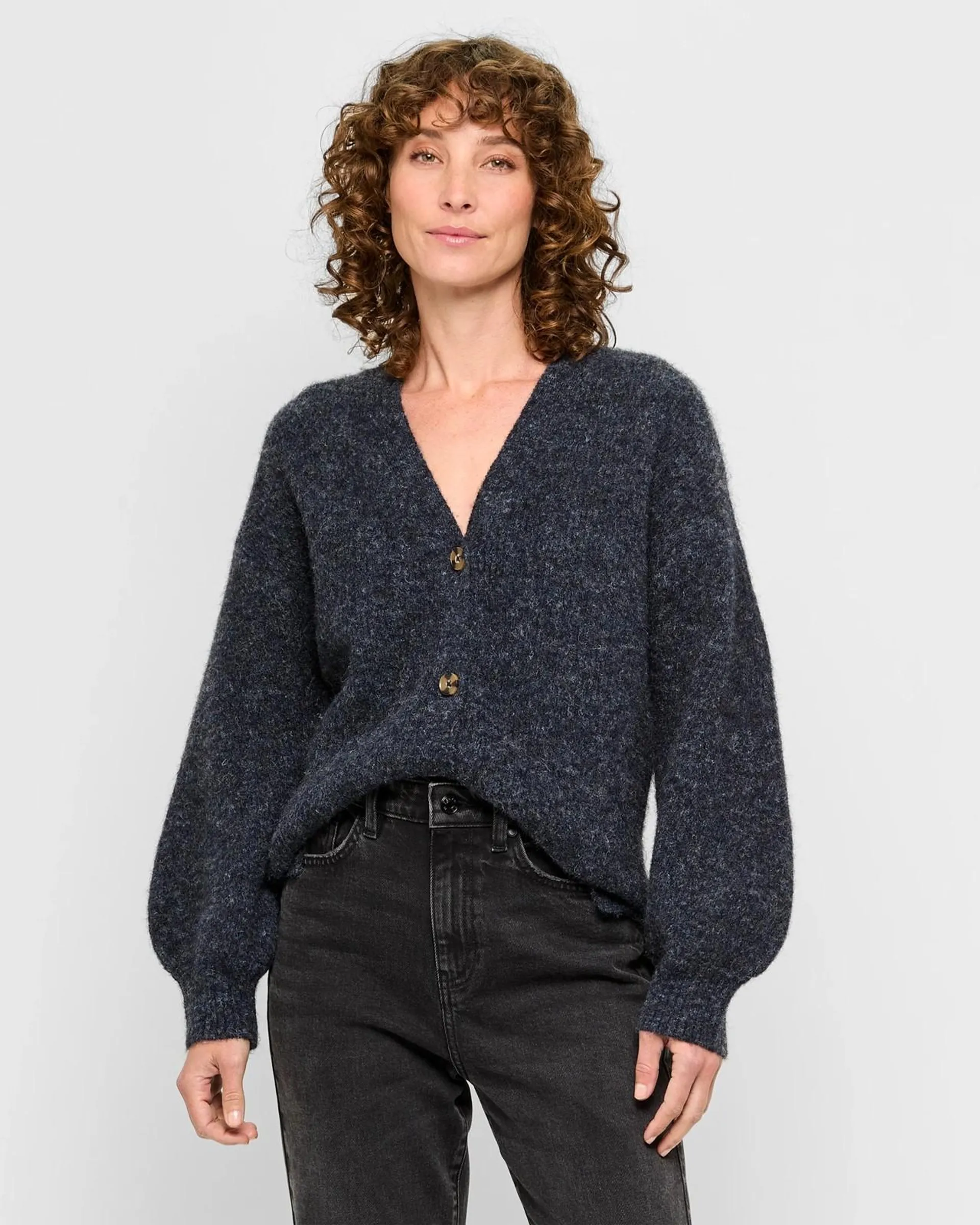 Balloon Sleeve Lofty Cardigan - Midnight Marle