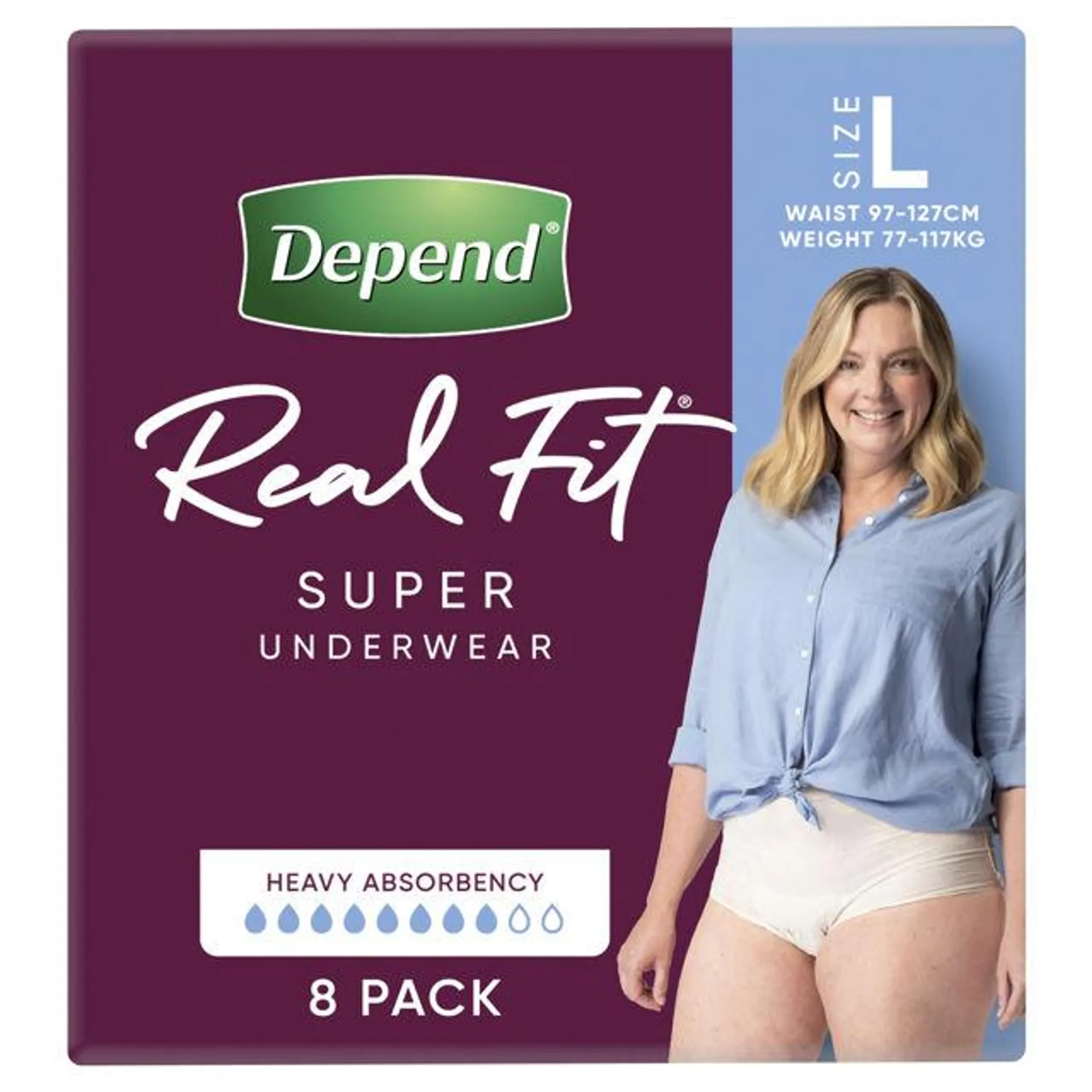 Depend RealFit Super Underwear Female Large 8 pack