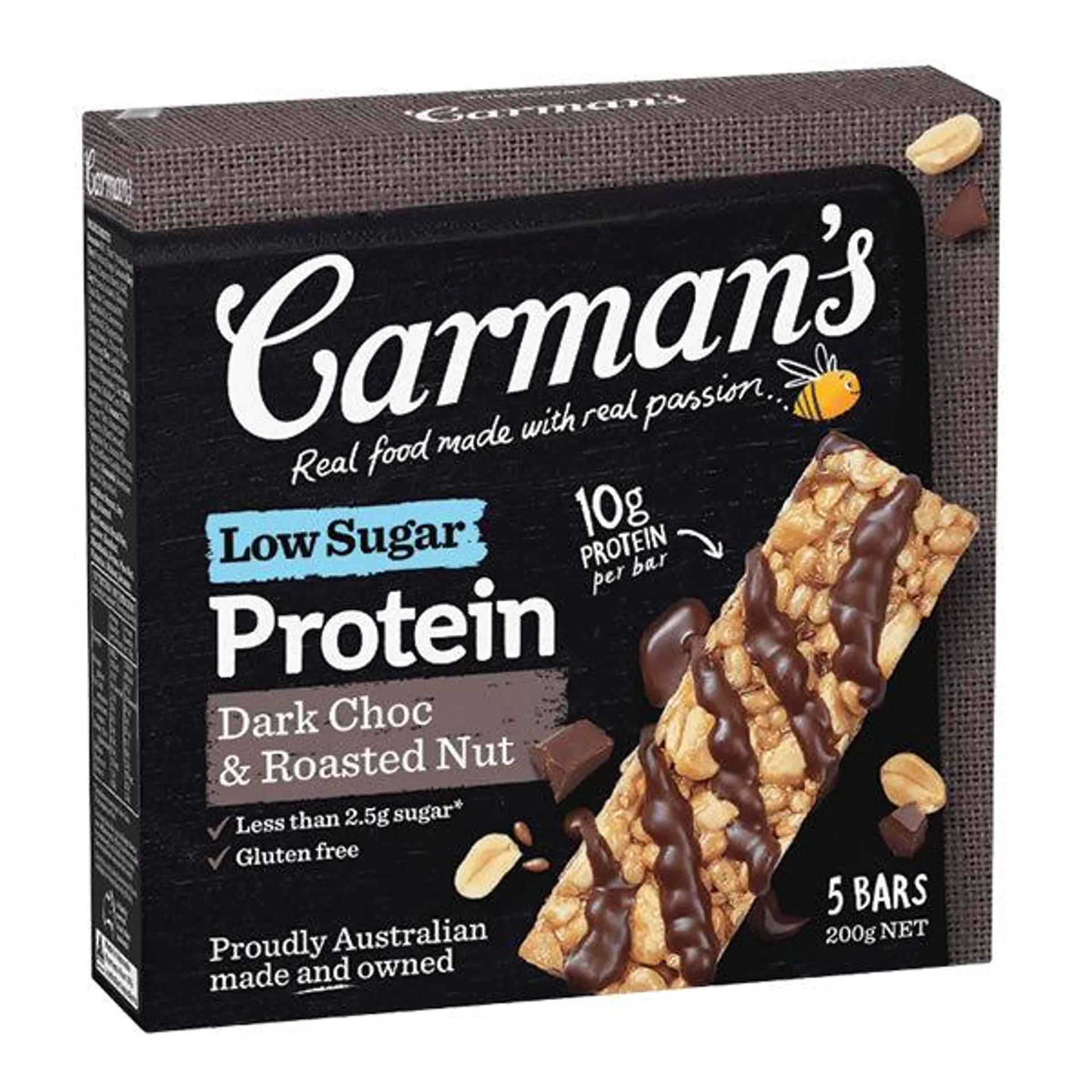 Carman's Low Sugar Protein Dark Choc & Roasted Nuts Bars 5pk