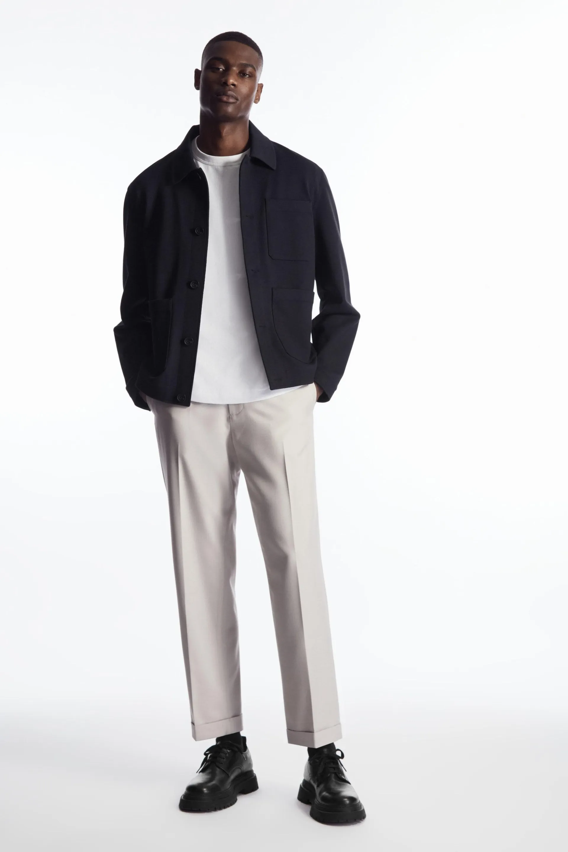 TURN-UP WOOL-BLEND PANTS