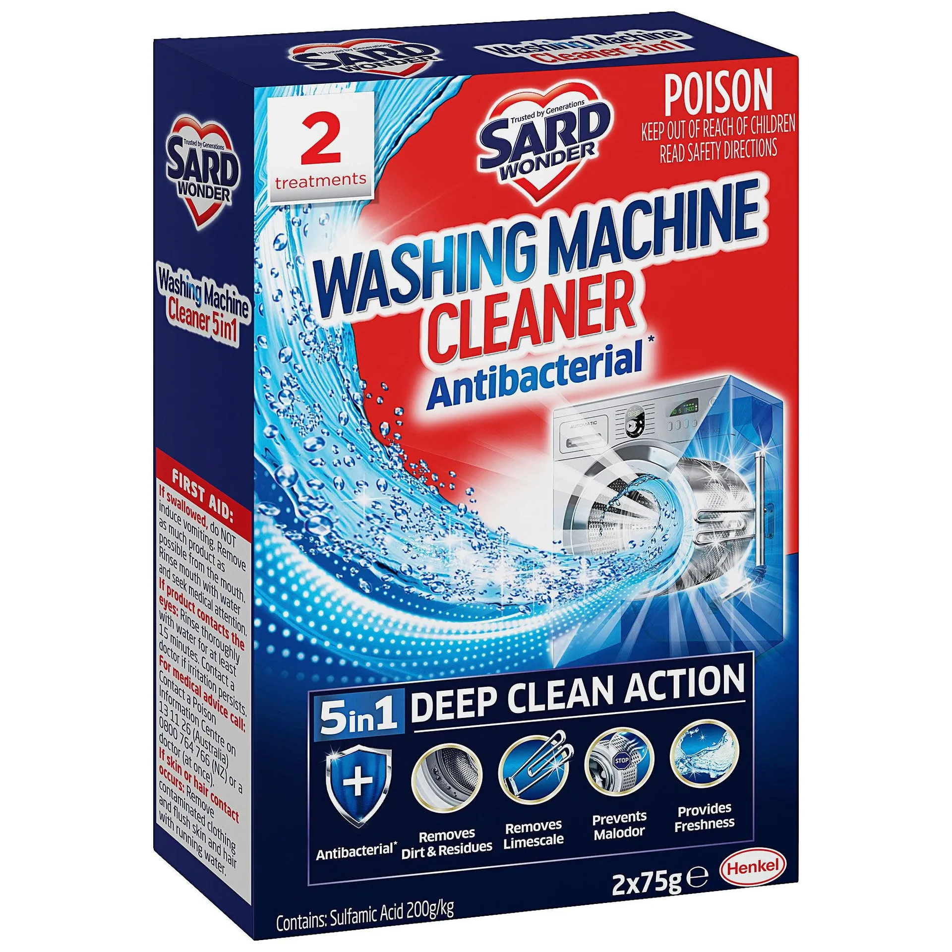 Sard 5-In-1 Antibacterial Washing Machine Cleaner 2pk