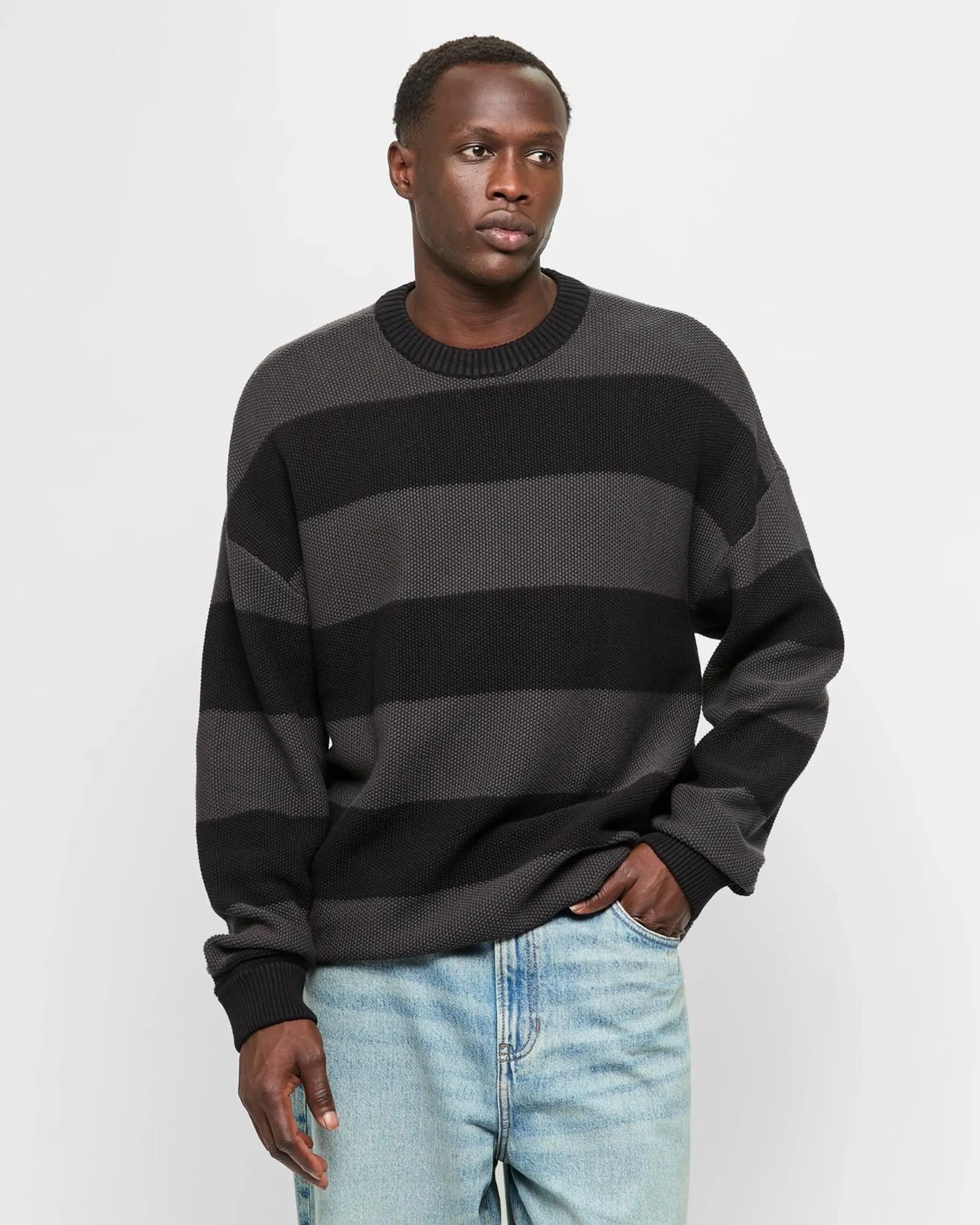 Australian Cotton Stripe Knit Jumper - Commons - Black