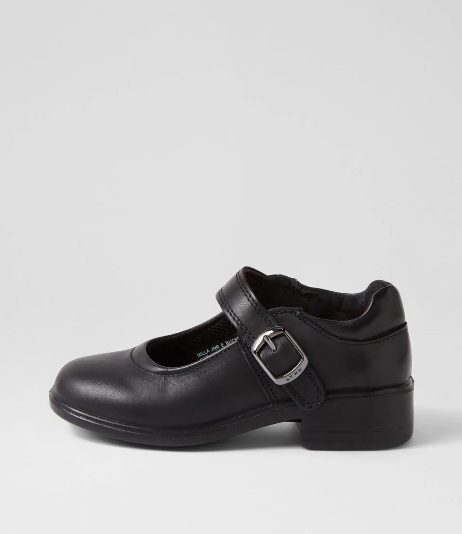 milla jnr e buckle black leather flat shoes