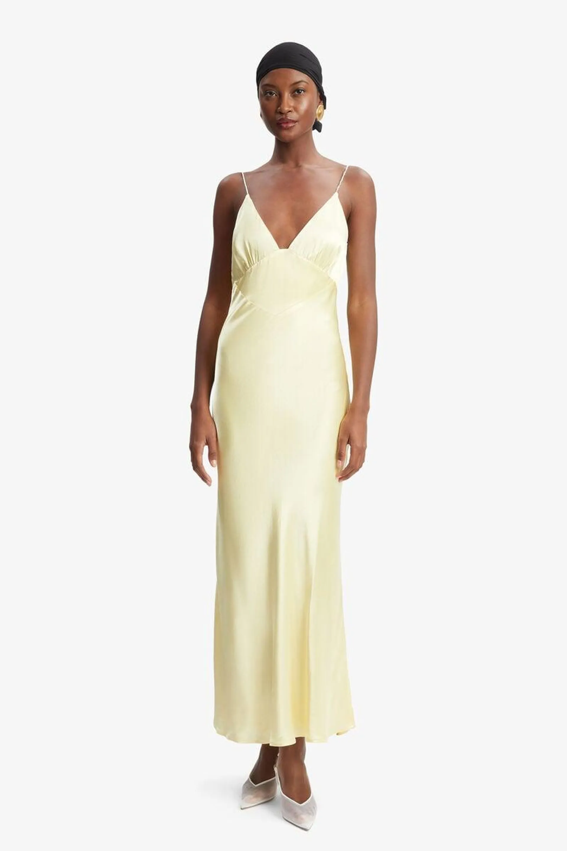 capri diamonte slip dress in canary yellow