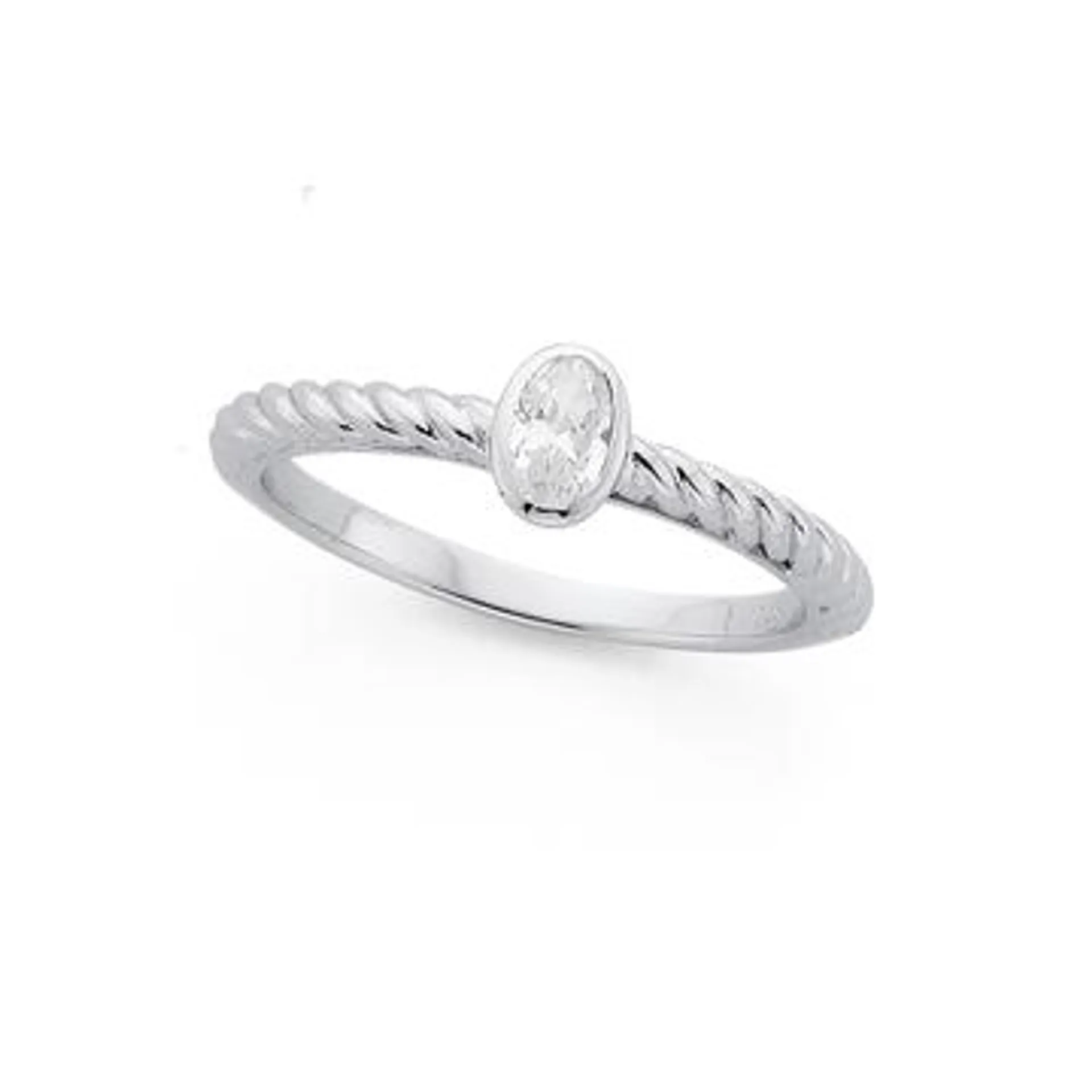 Silver Bezel Oval Cubic Zirconia Twist Friendship Ring