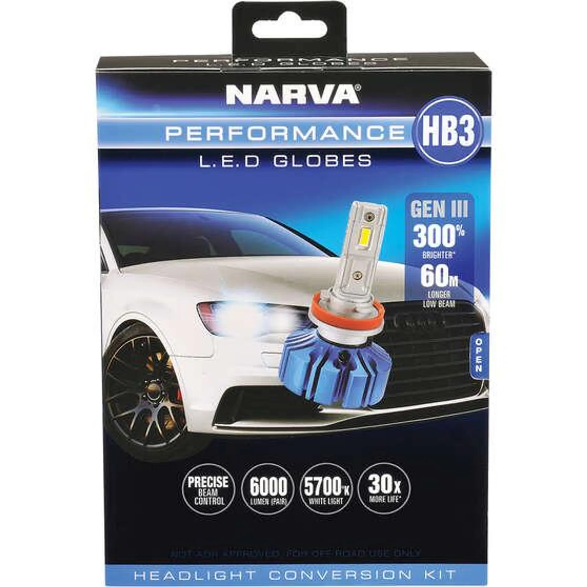 Narva Gen III LED Headlight Globes - HB3, 12/24V, 18445