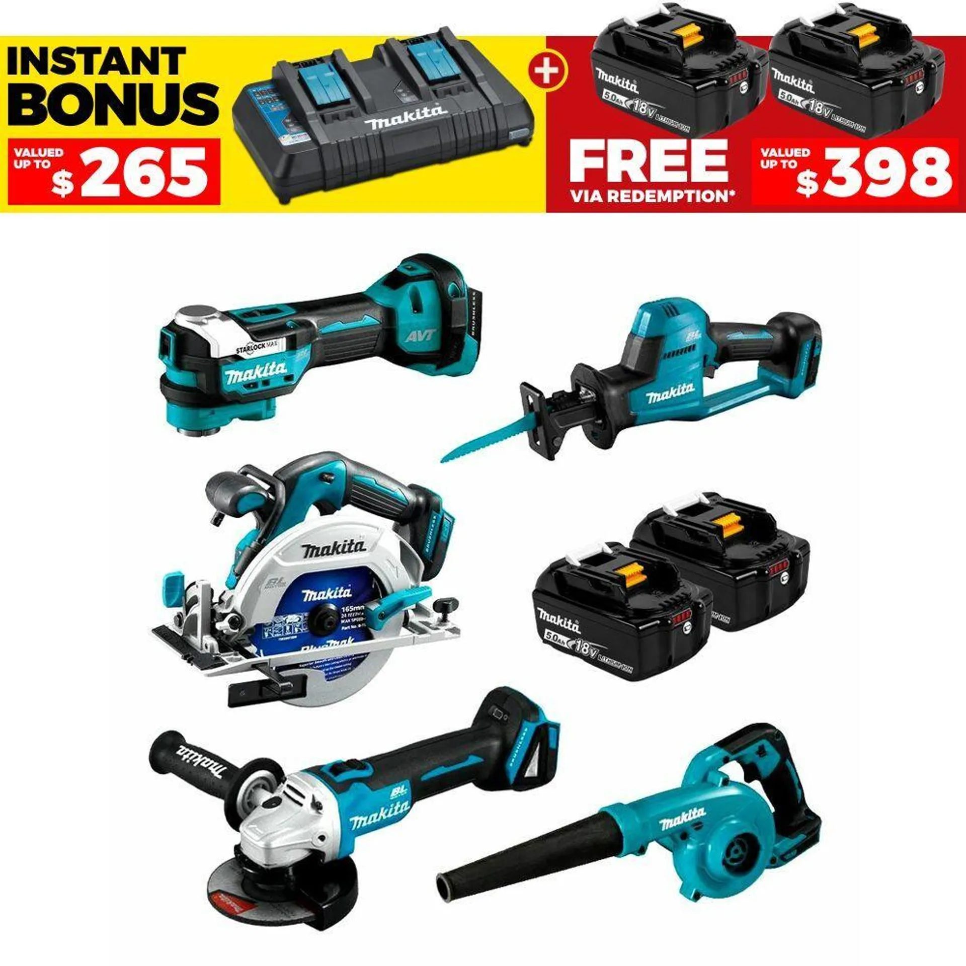 Makita DLX5097T 18V 5.0Ah Cordless Brushless 5pce Combo Kit