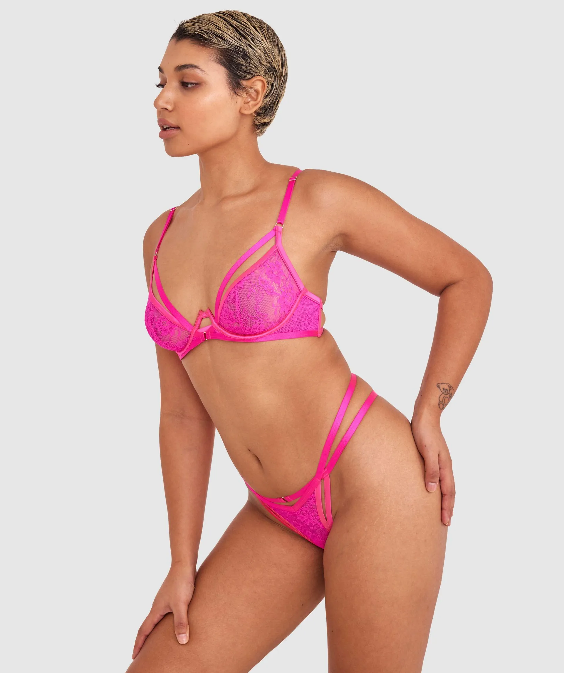 Night Games Sweet Escape Underwire & String Set - Pink