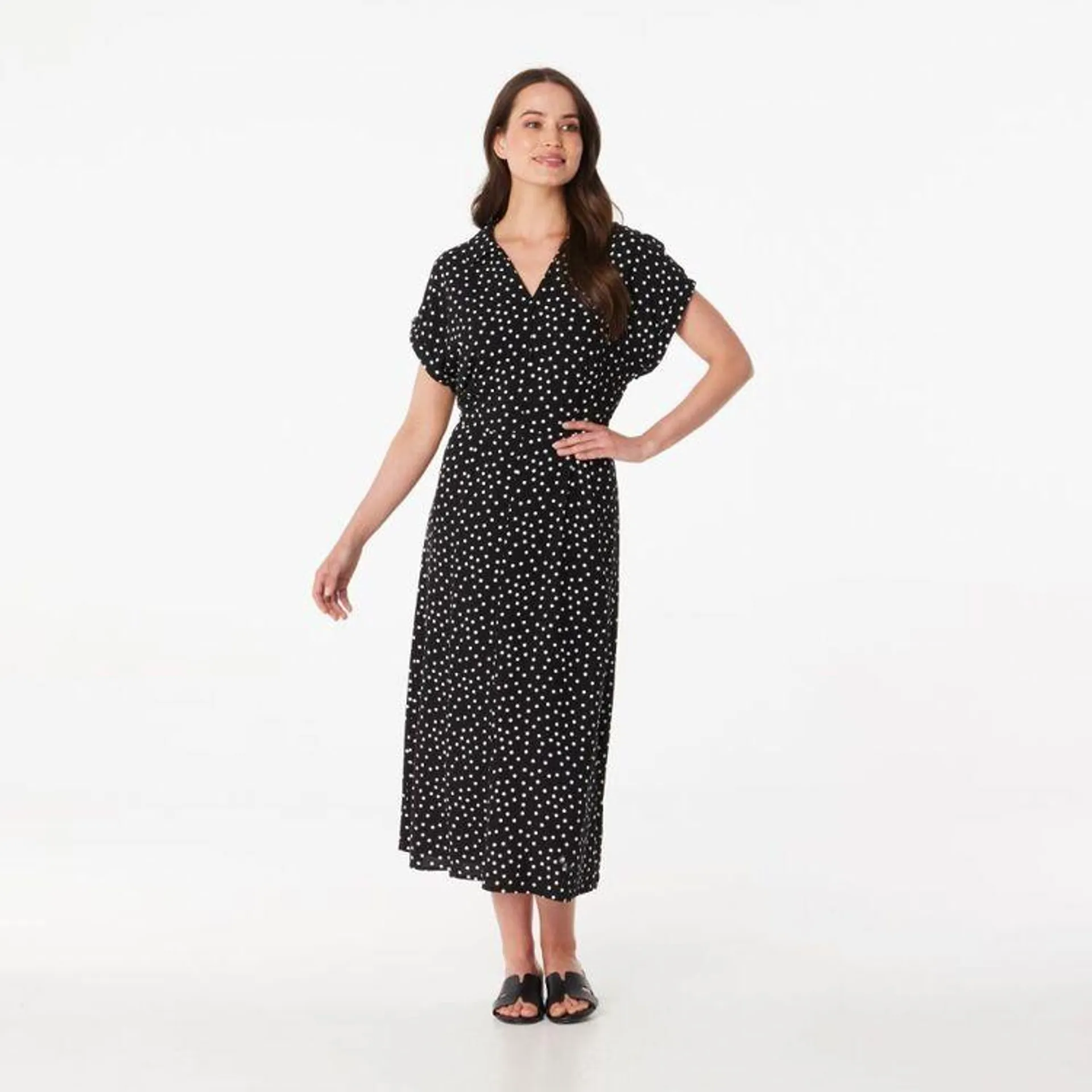 Khoko Smart Women's Shirtmaker Midi Spot Dress Black