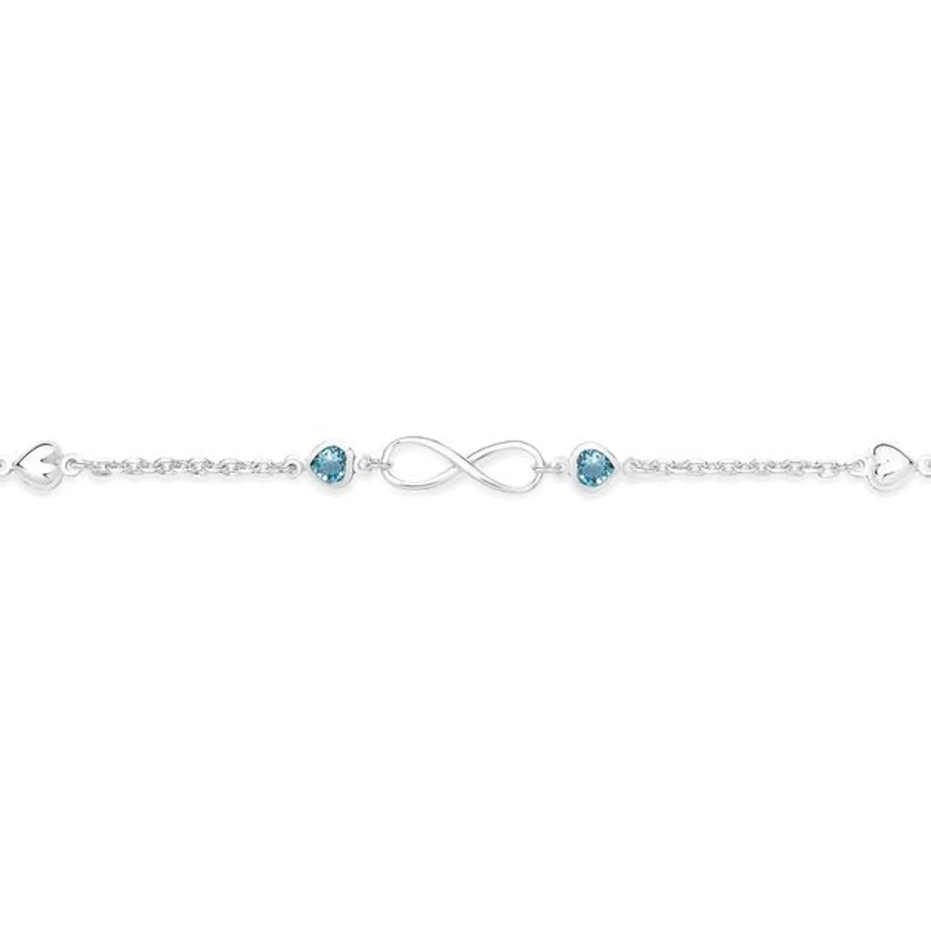 Silver Aqua Crystal Heart & Infinity Bracelet