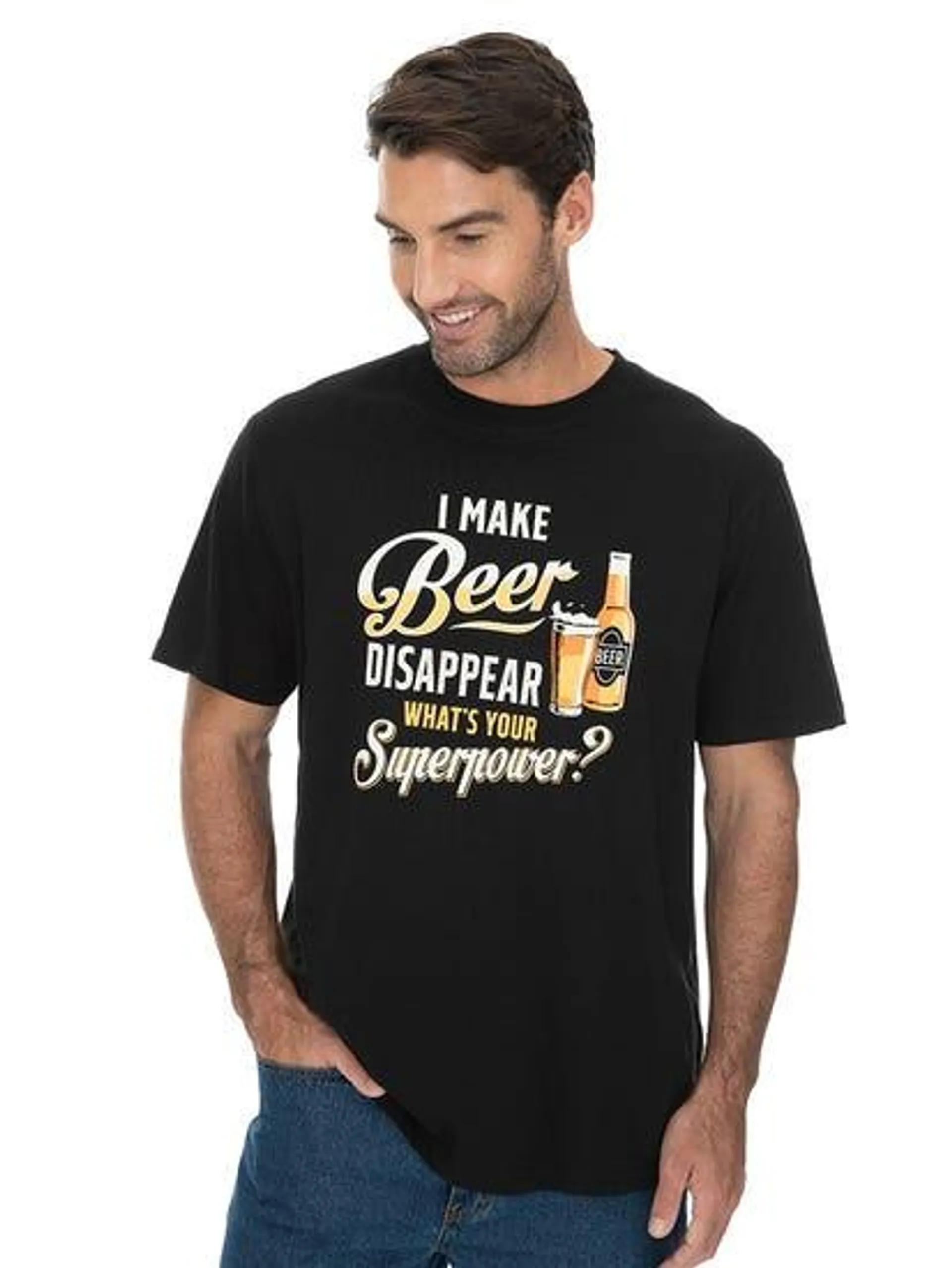 Lowes Mens Graphic Beer Superpower T-shirt Black