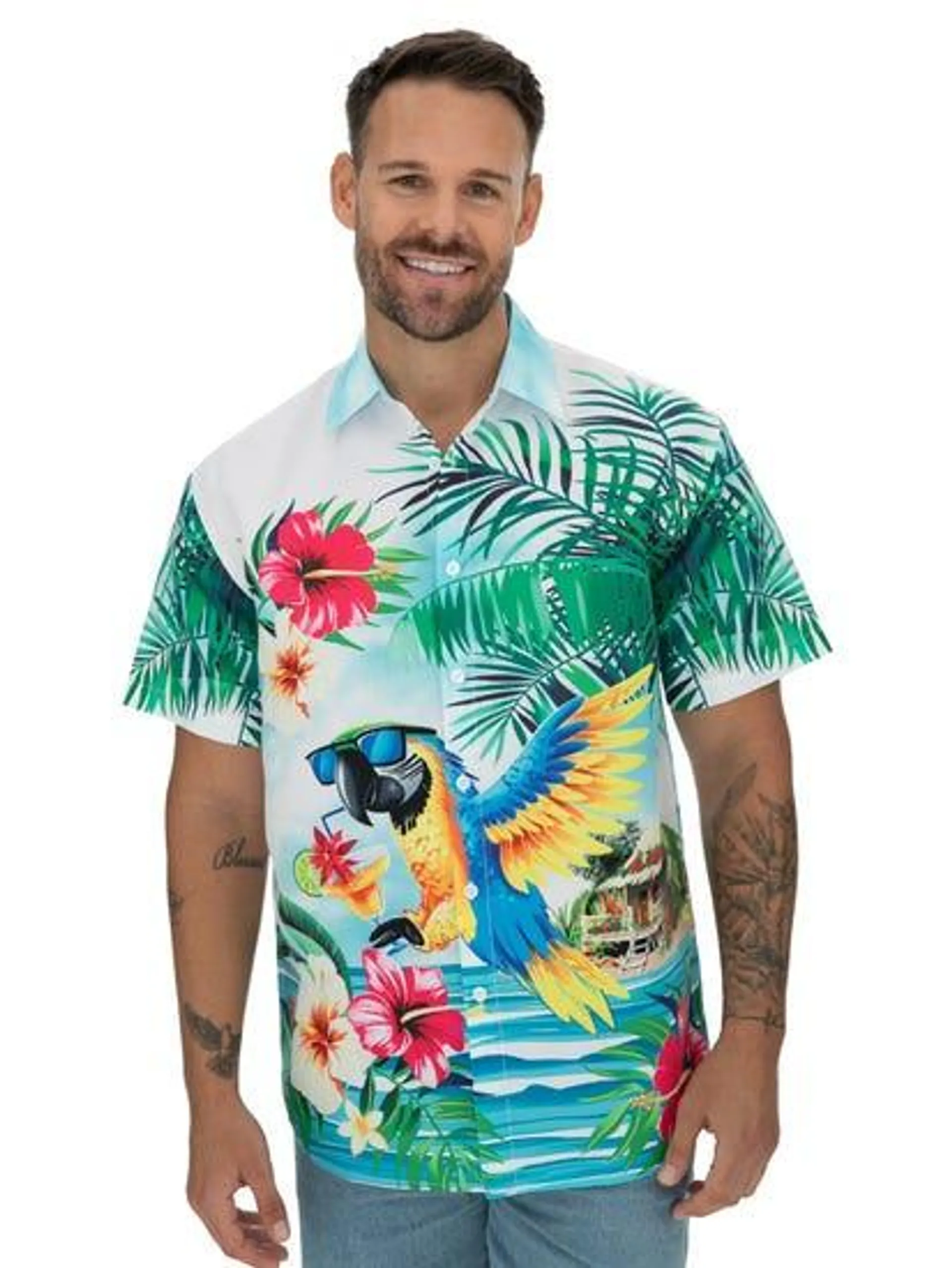 Pacifica Hawaiian Shirt Aqua It's 5 O'clock Print