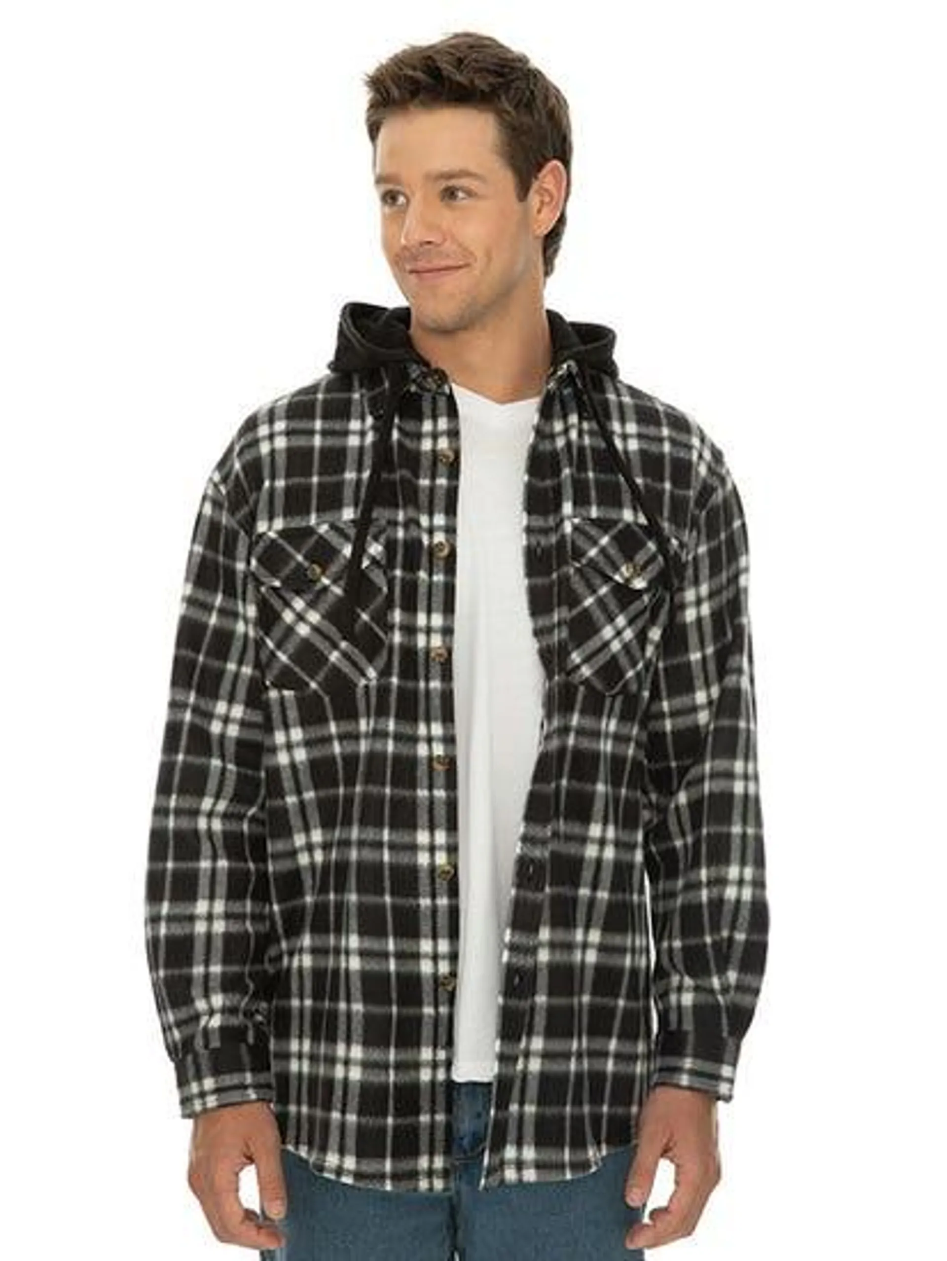 Lowes Polar Fleece Shirt With Hood Black Check