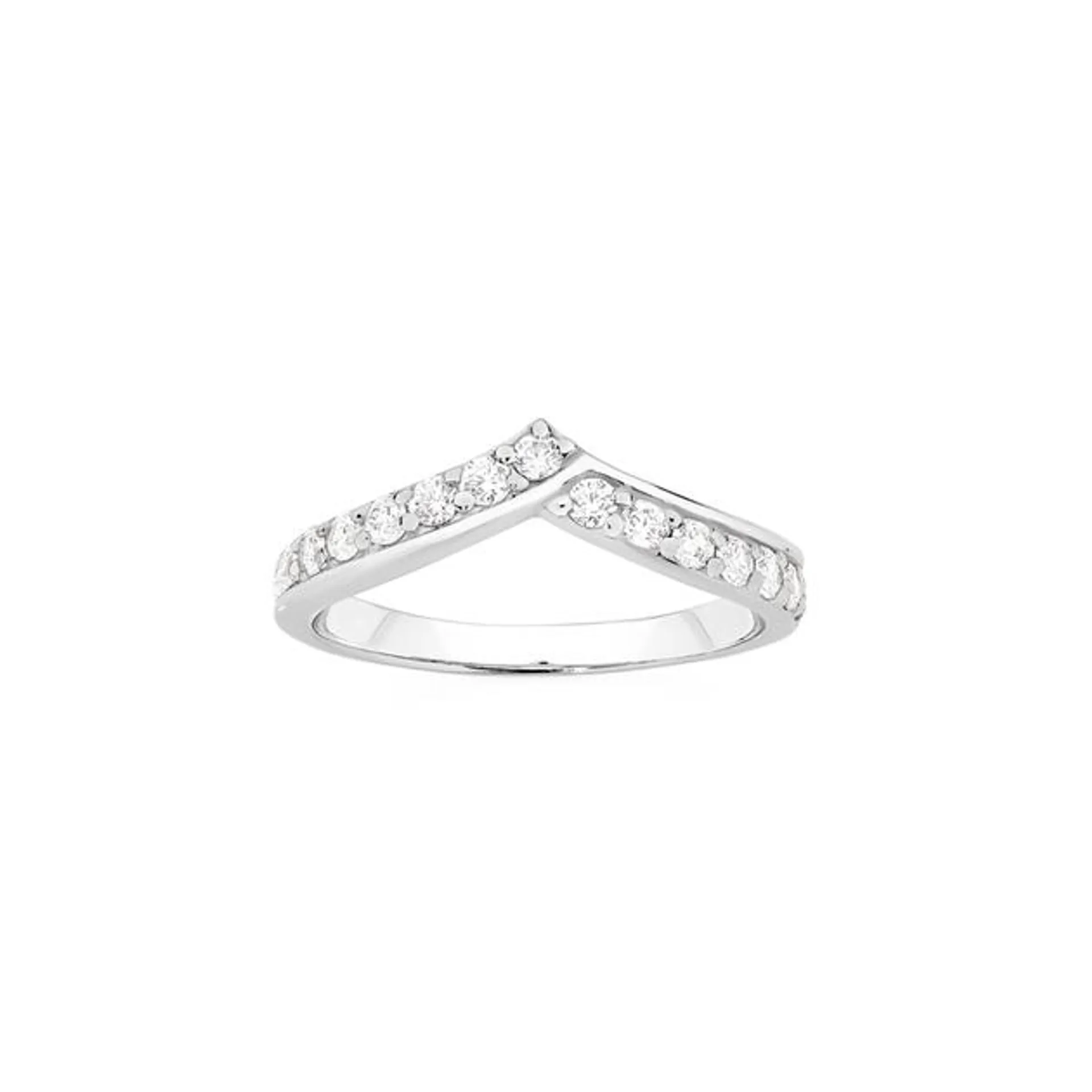 Silver CZ V-Shape Ring in Size O