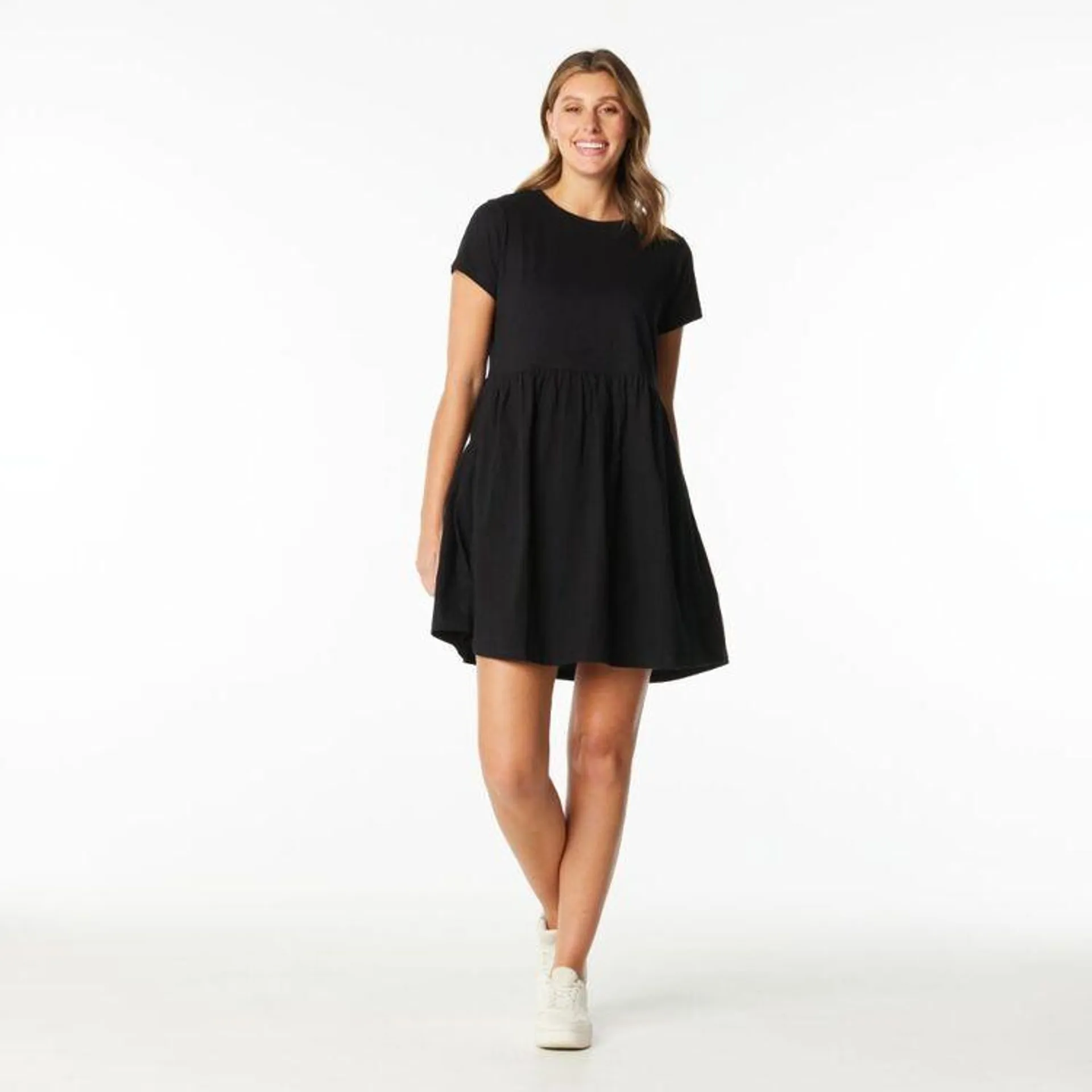 Khoko Collection Women's Slub Tee Shirt Dress Black