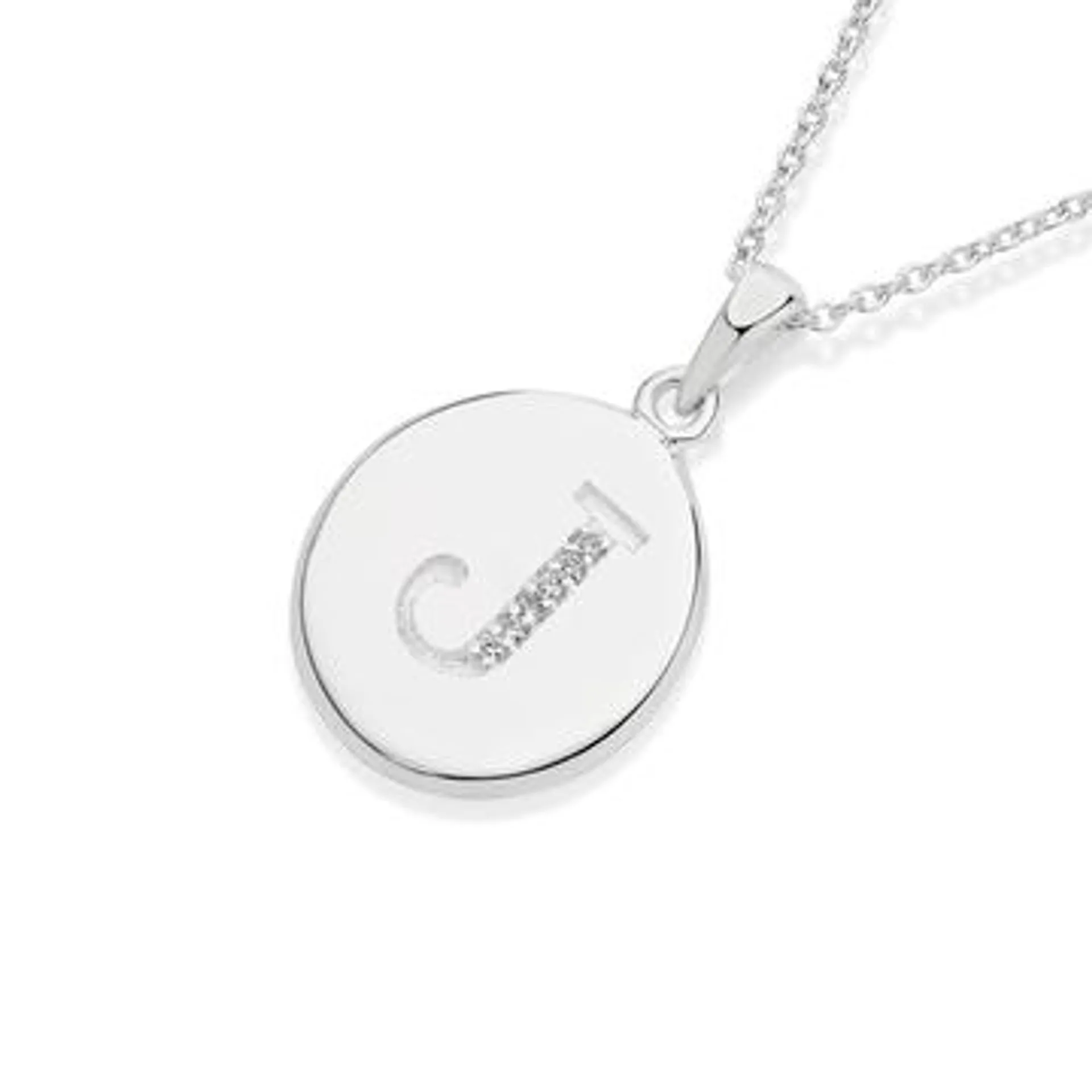 Silver CZ Initial J on Disc Pendant