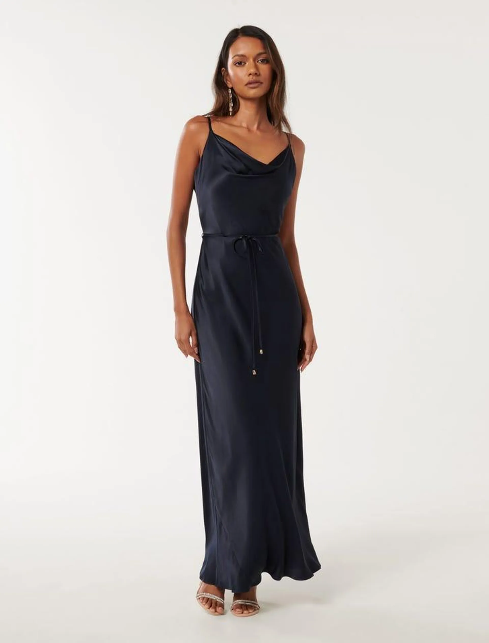 Lucy Petite Satin Cowl Maxi Dress