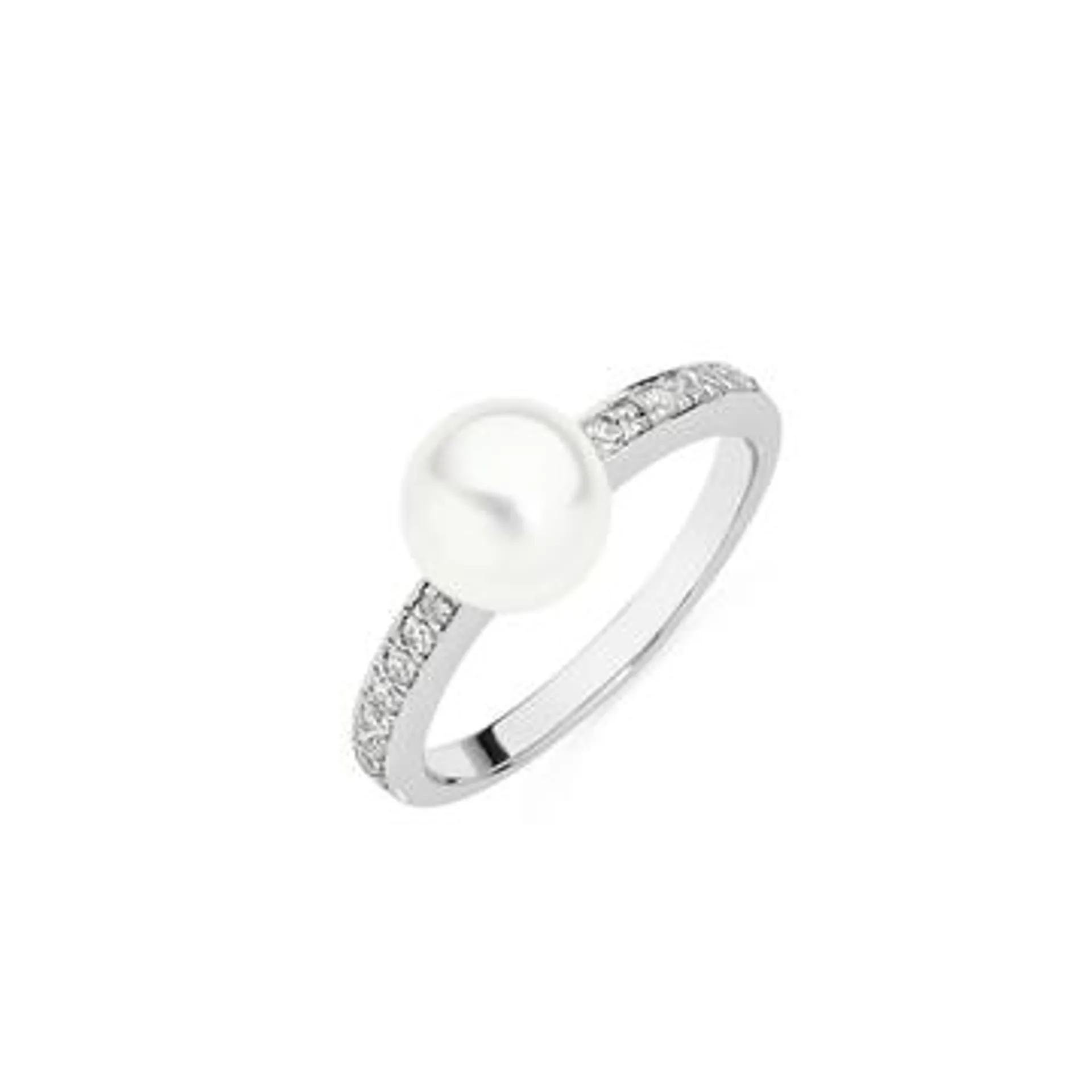 Silver 7x7.5mm Culture F/W Pearl & CZ Ring