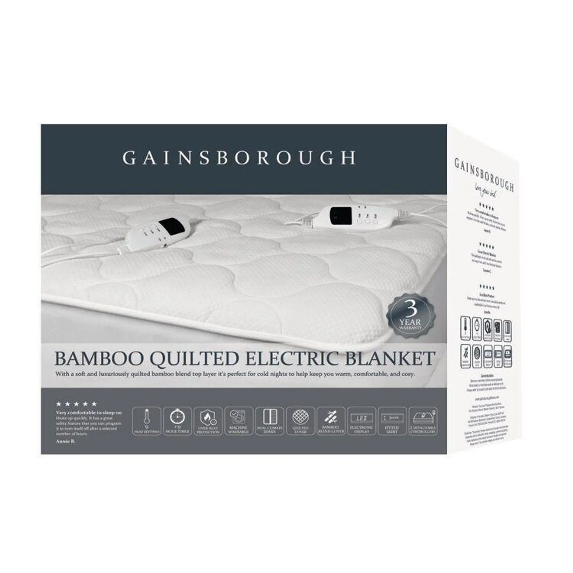 Gainsborough Bamboo Quilted Electric Blanket White