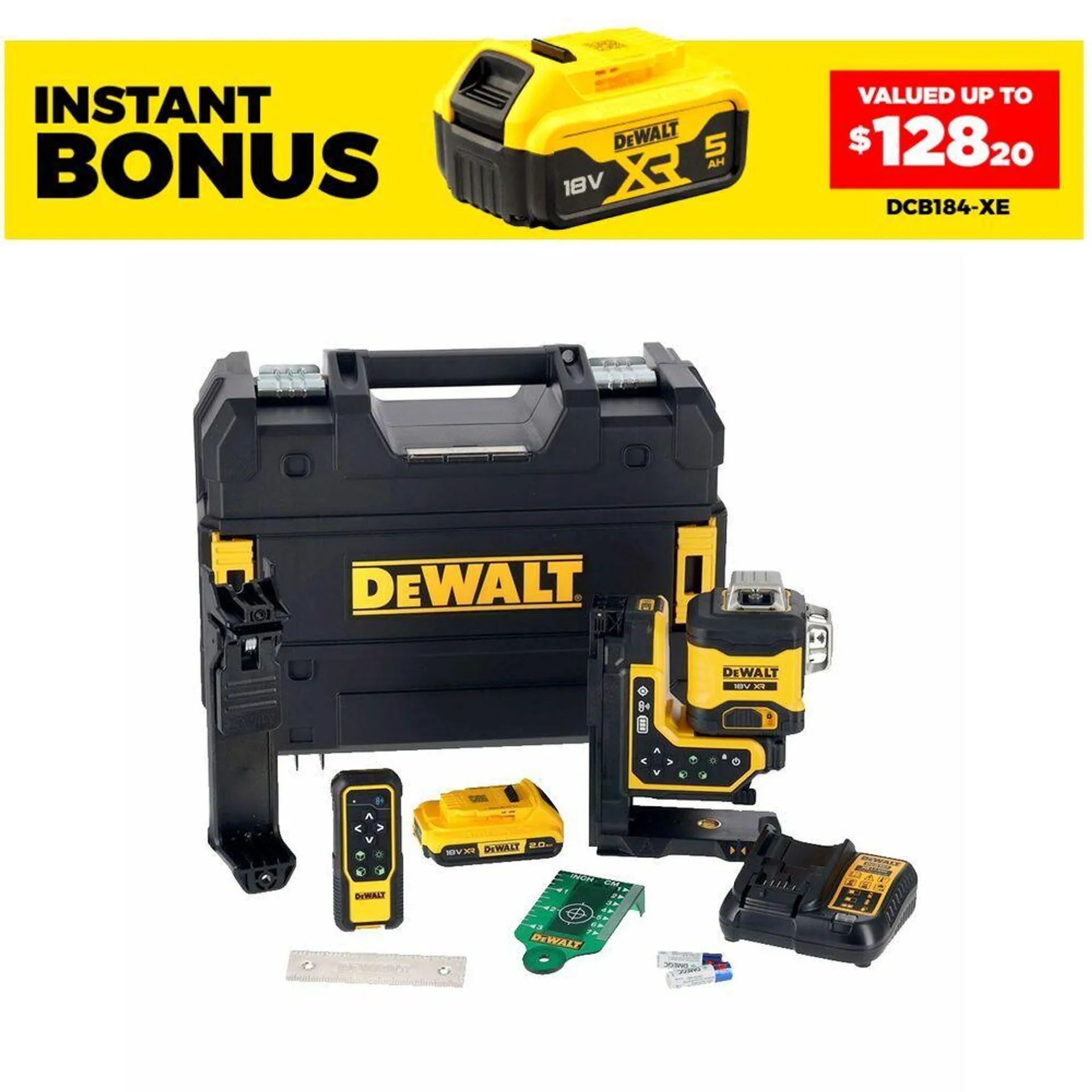 DeWalt DCLE34035D1-XE 18V 3x360 Remote Control Green Beam Laser