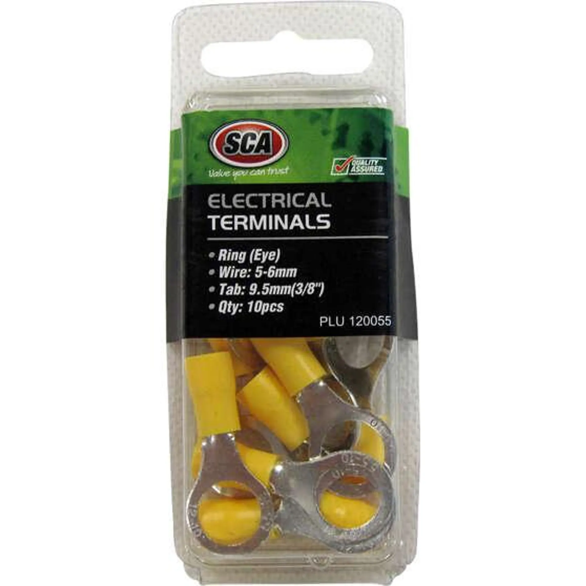 SCA Electrical Terminals - Ring (Eye), 9.5mm Yellow, 10 Pack