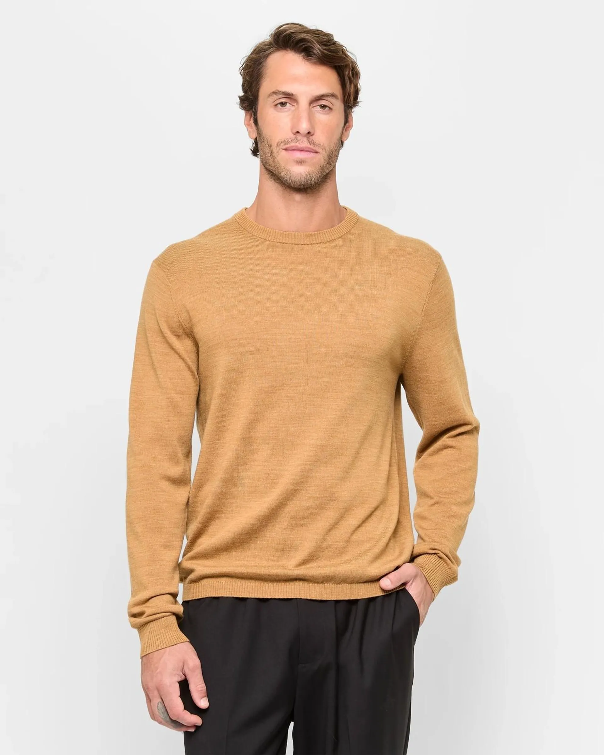 Merino Crew Neck Jumper - Preview - Dijon Melange