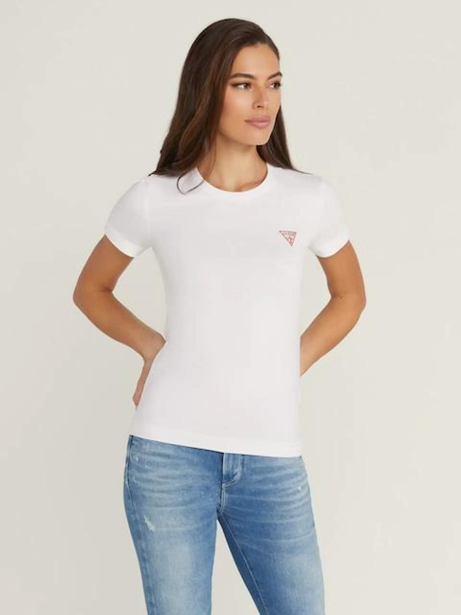 Guess Crew Neck Mini Triangle Tee In White