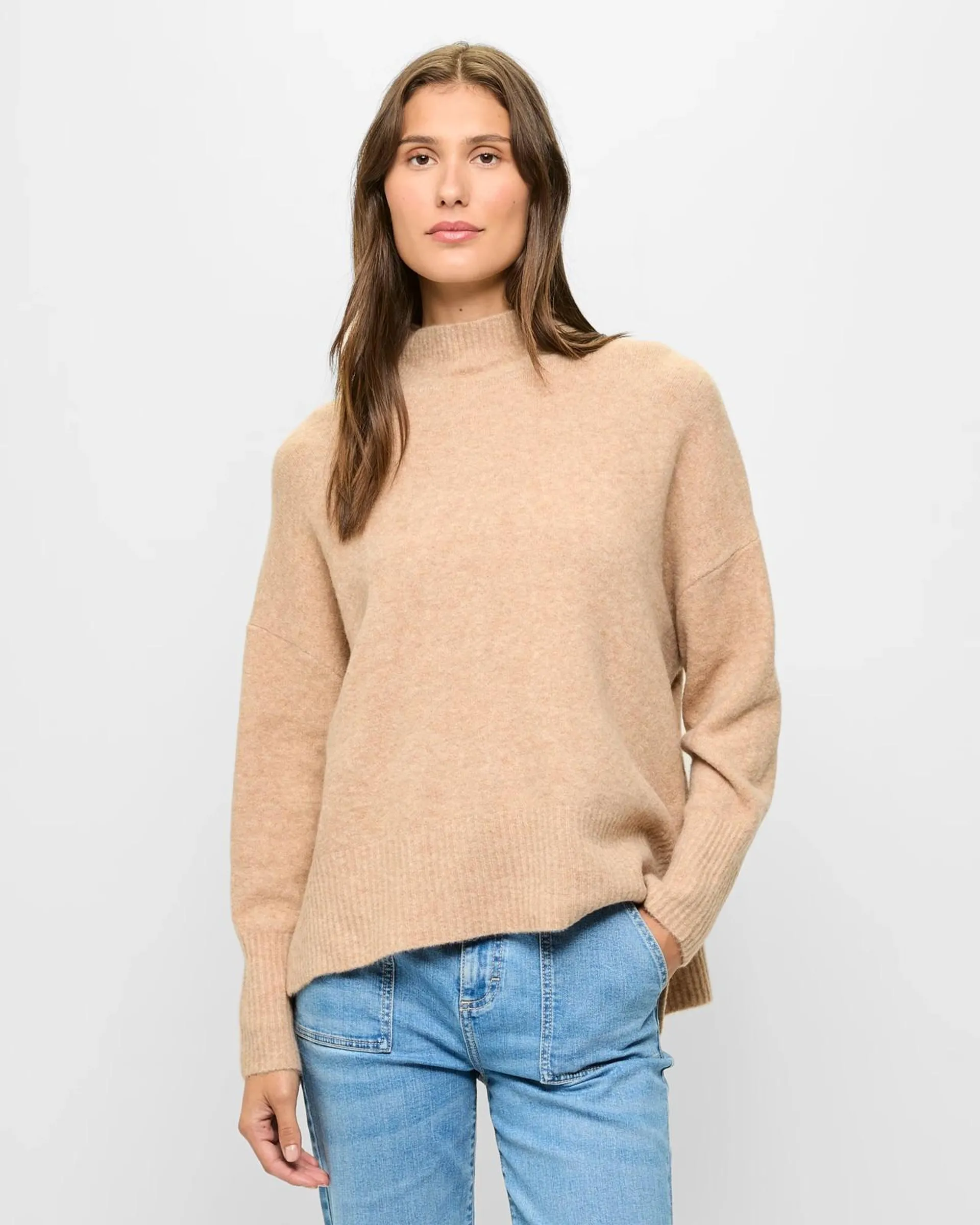 Super Soft Mock High Neck Jumper - Camel Marle