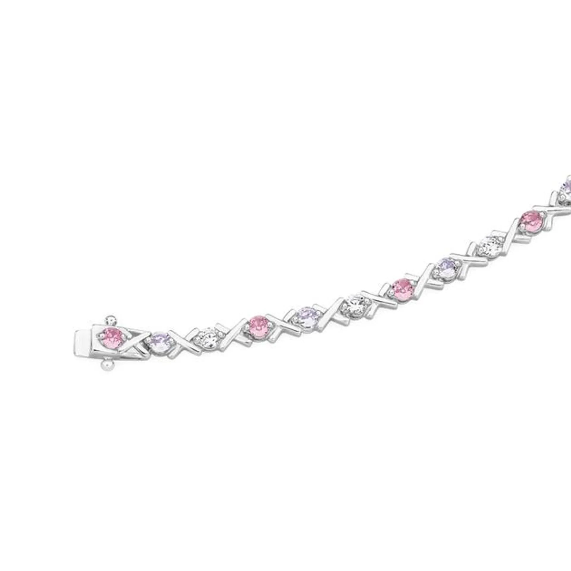 Silver Pink/Lav/White CZ Hugs & Kisses Bracelet