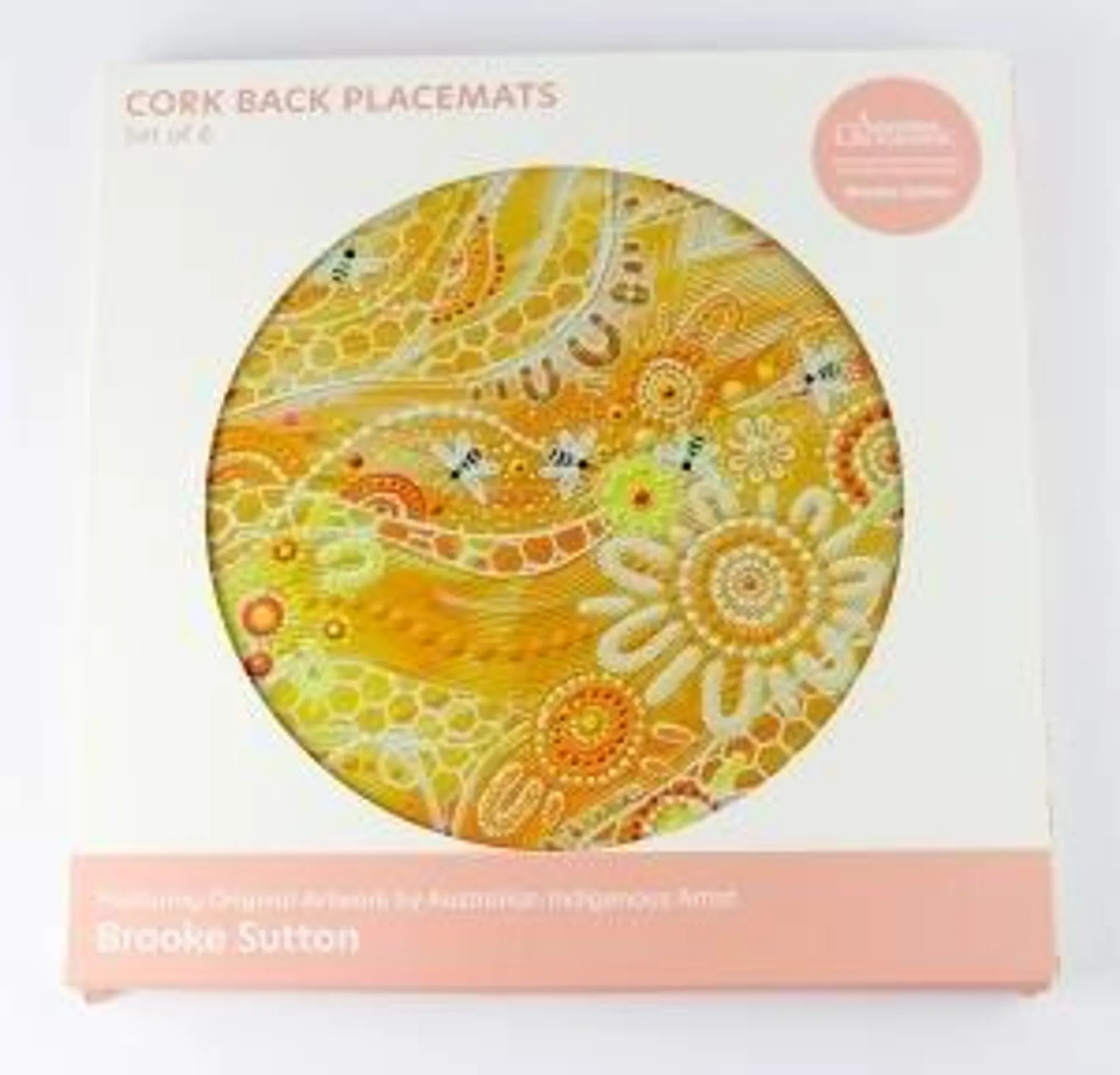 Indigenous Art Series Round Cork Back Placemats - Bee