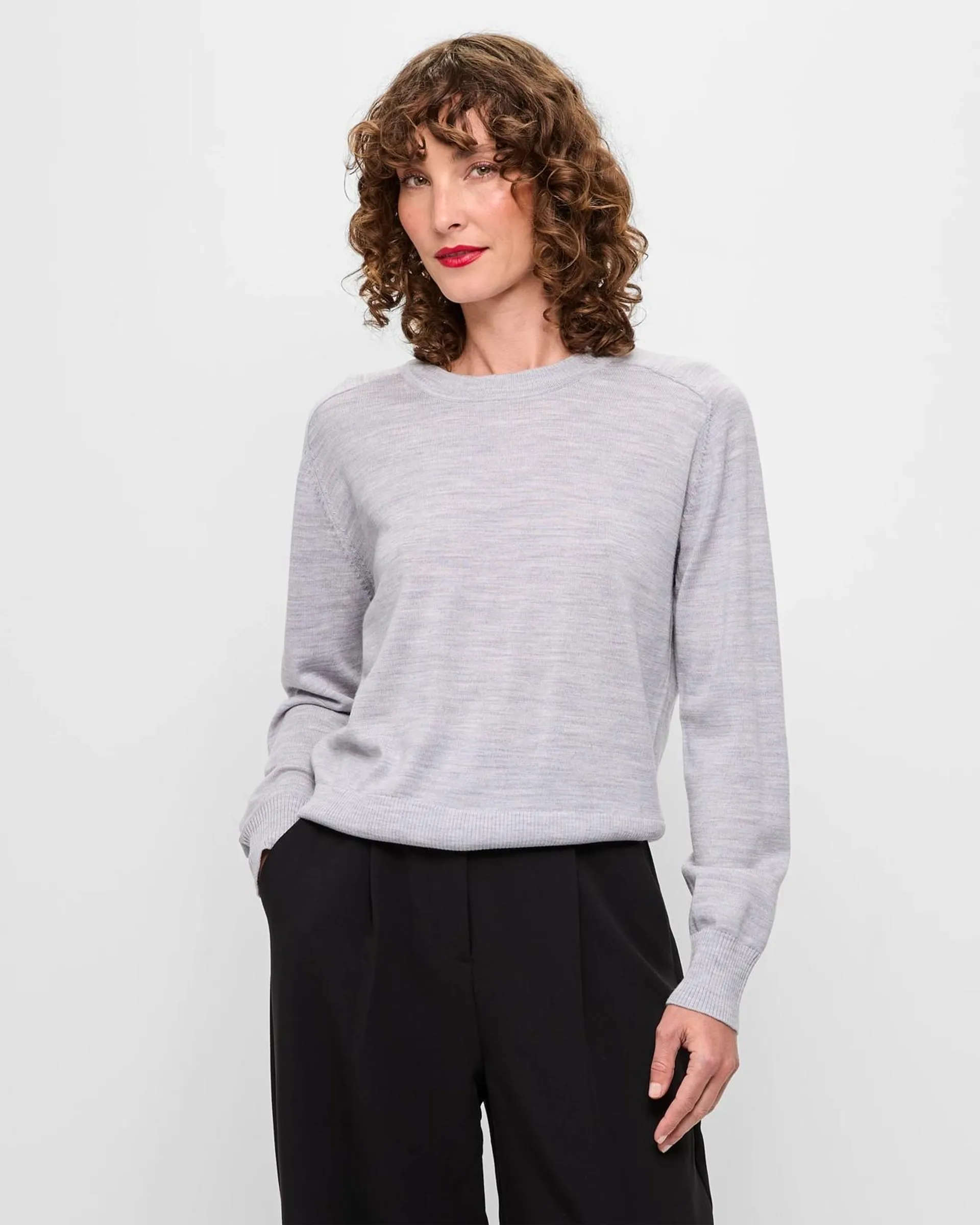 Merino Crew Neck Jumper - Preview - Light Grey Marle