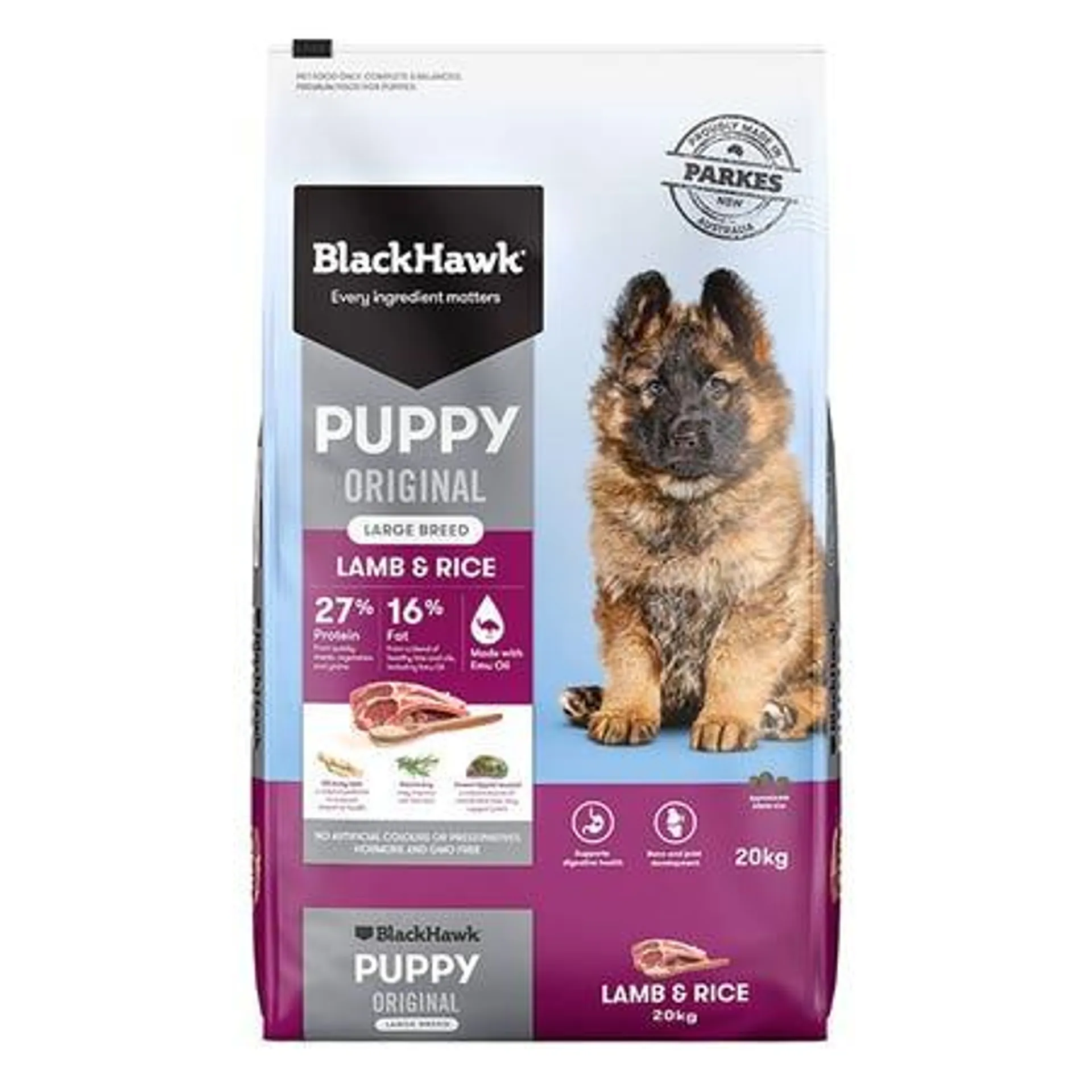 Black Hawk Lamb & Rice Large Puppy Food 20kgx2