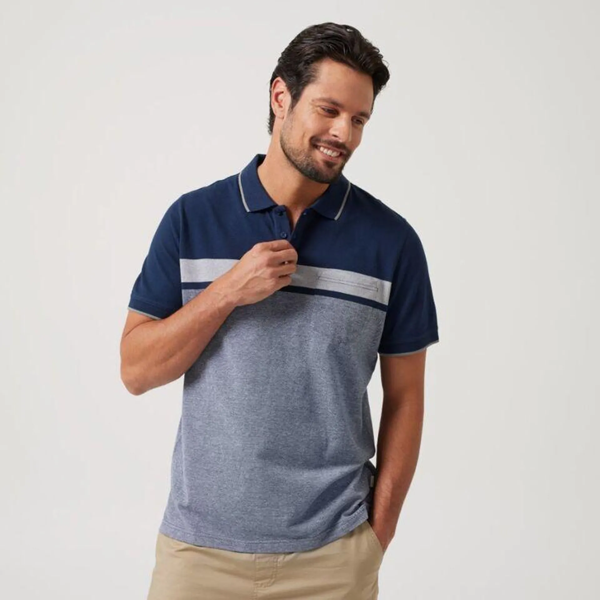 JC Lanyon Men's Stanthorpe Birsdeye Stripe Polo Navy