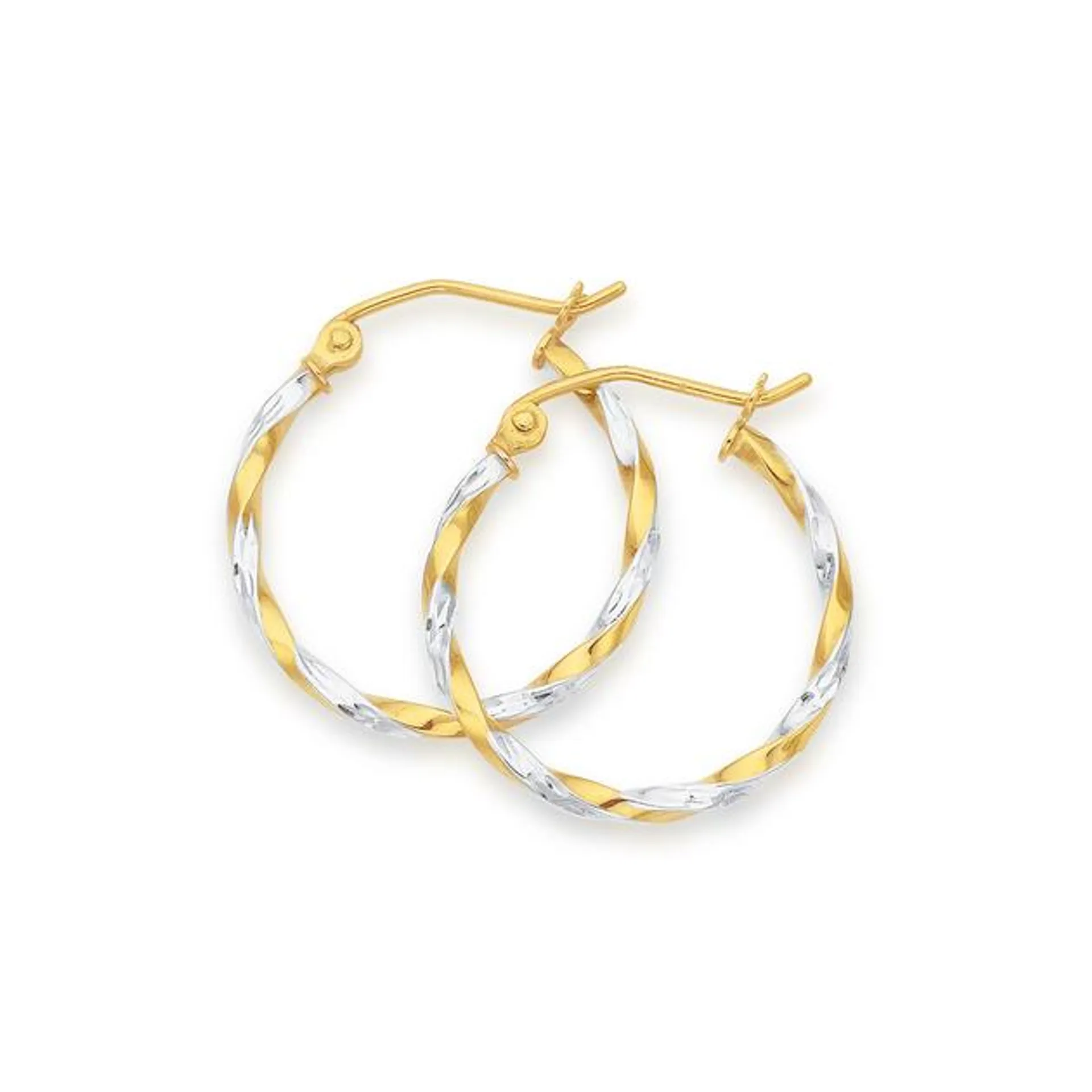 9ct Gold Two Tone 1.8x15mm Twist Hoop Earrings