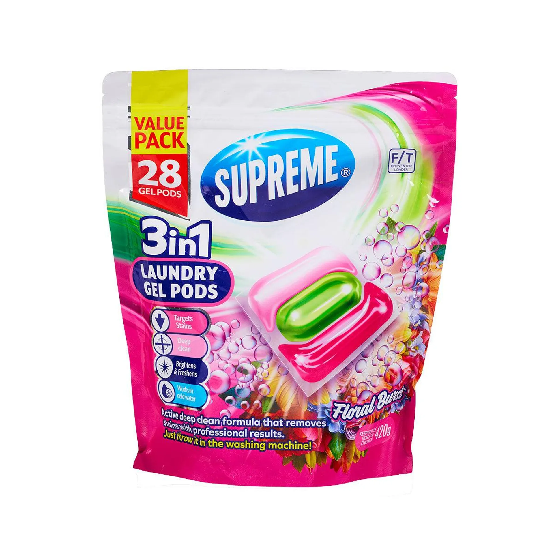 Supreme Laundry Caps 3-In-1 Floral Burst 28pk