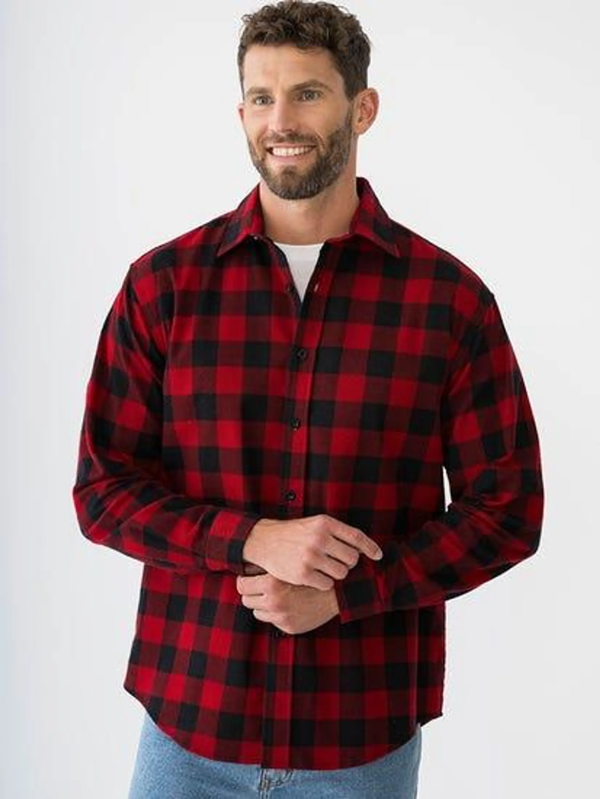 Long Sleeve Buffalo Check Flannel Shirt Red Black