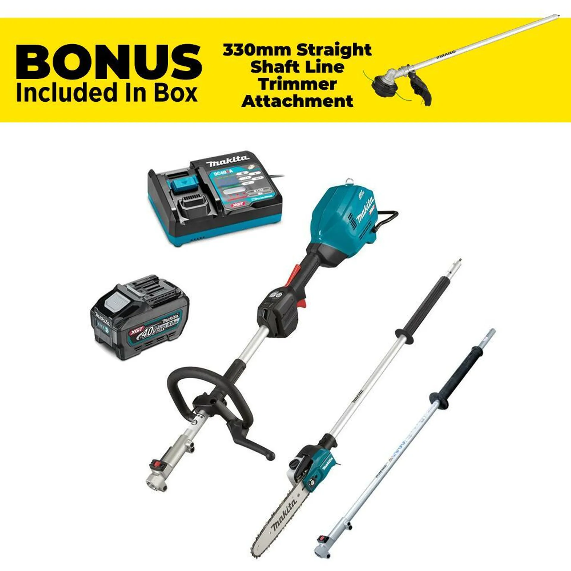 Makita UX01GT102-B 40V 5.0Ah Li-ion XGT Max Cordless Brushless Multi-Function Powerhead Combo Kit with Attachments