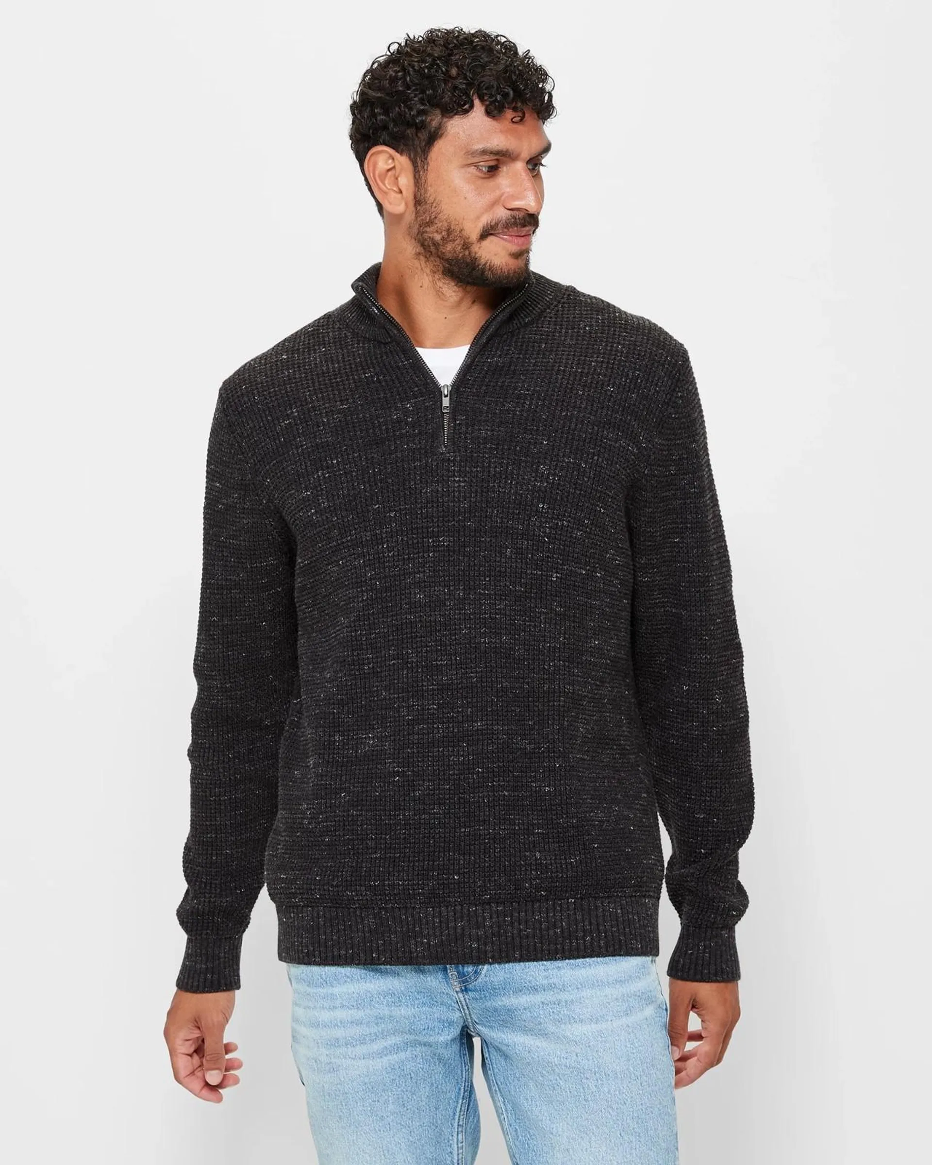 Waffle Half Zip Knit Jumper