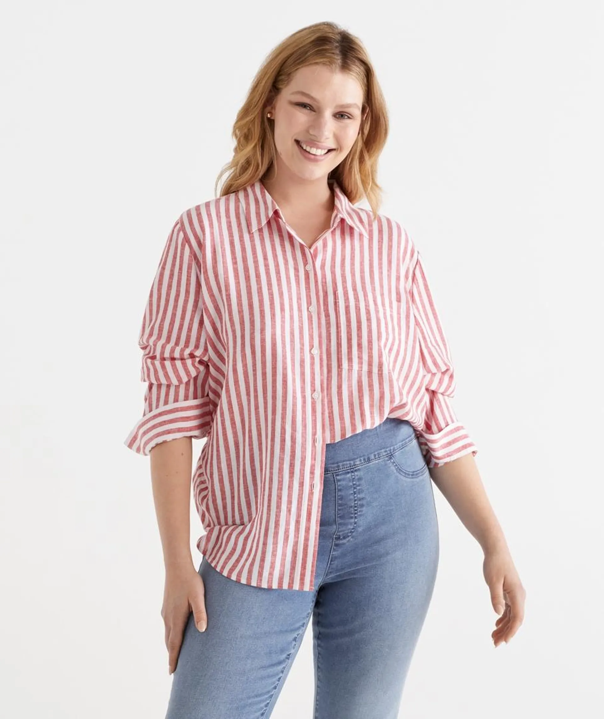 LINEN BLEND RELAXED STRIPE SHIRT