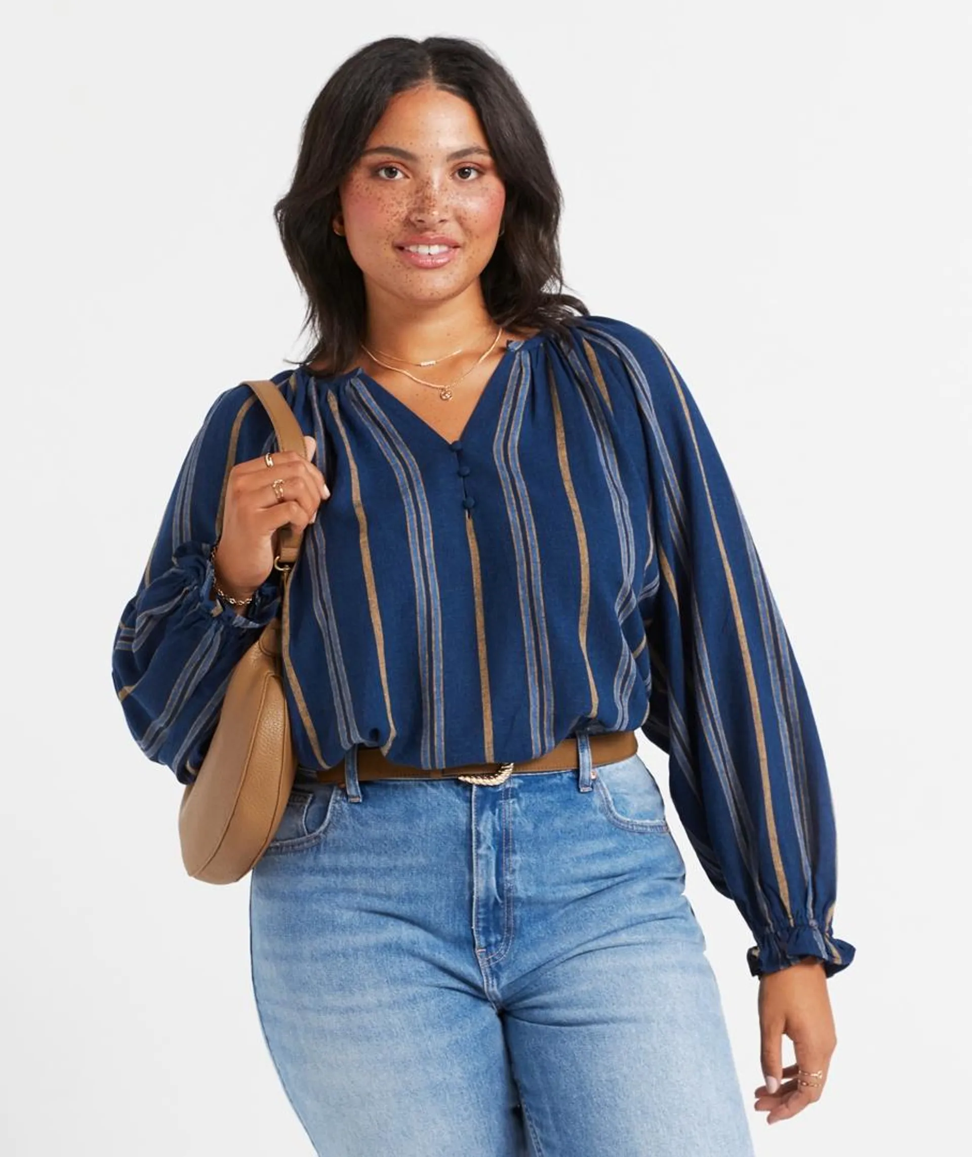 ERIKA LINEN LONG SLEEVE STRIPE BLOUSE