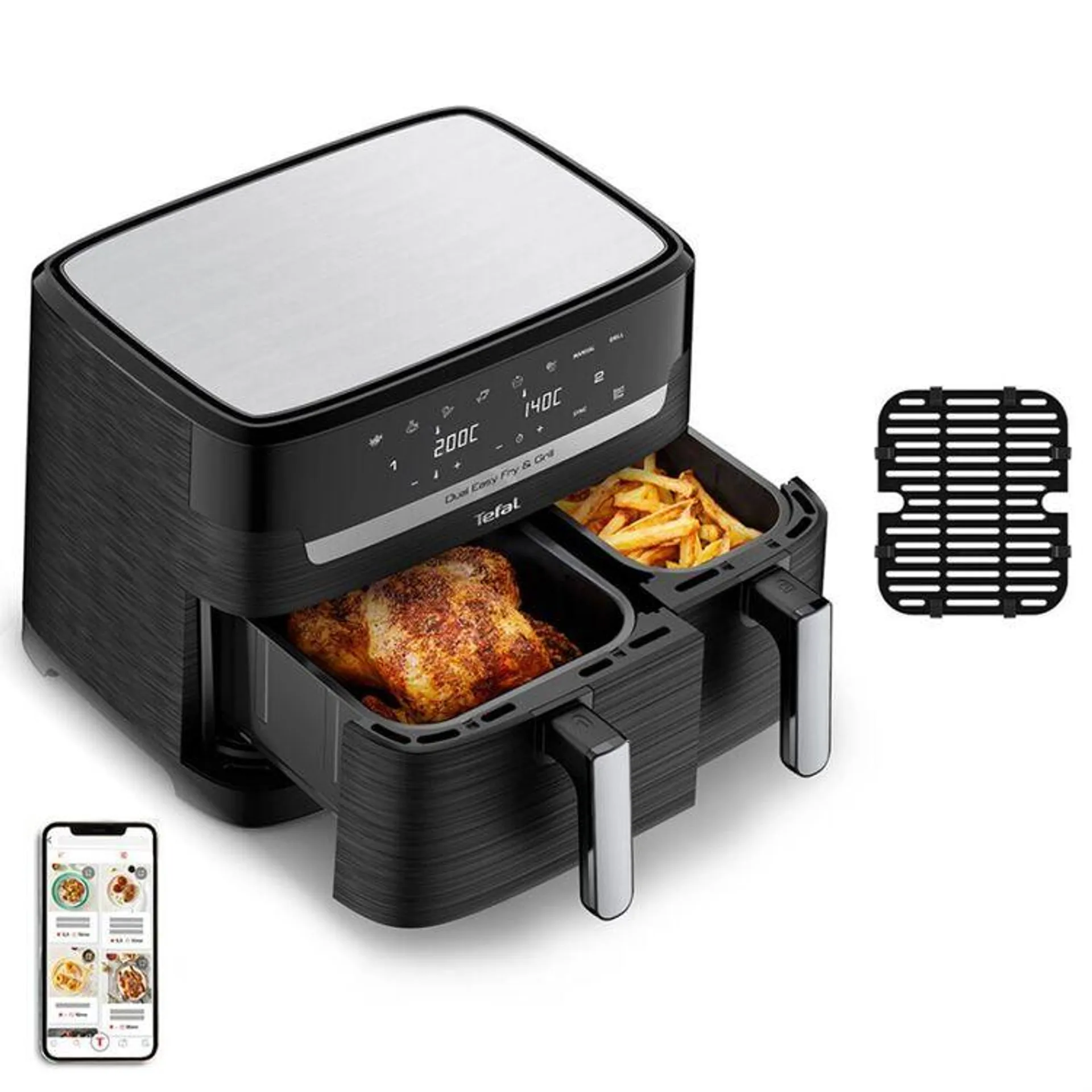 Tefal 2-in-1 Dual Easy Fry & Air Fryer EY905N Black & Stainless 8.3 L